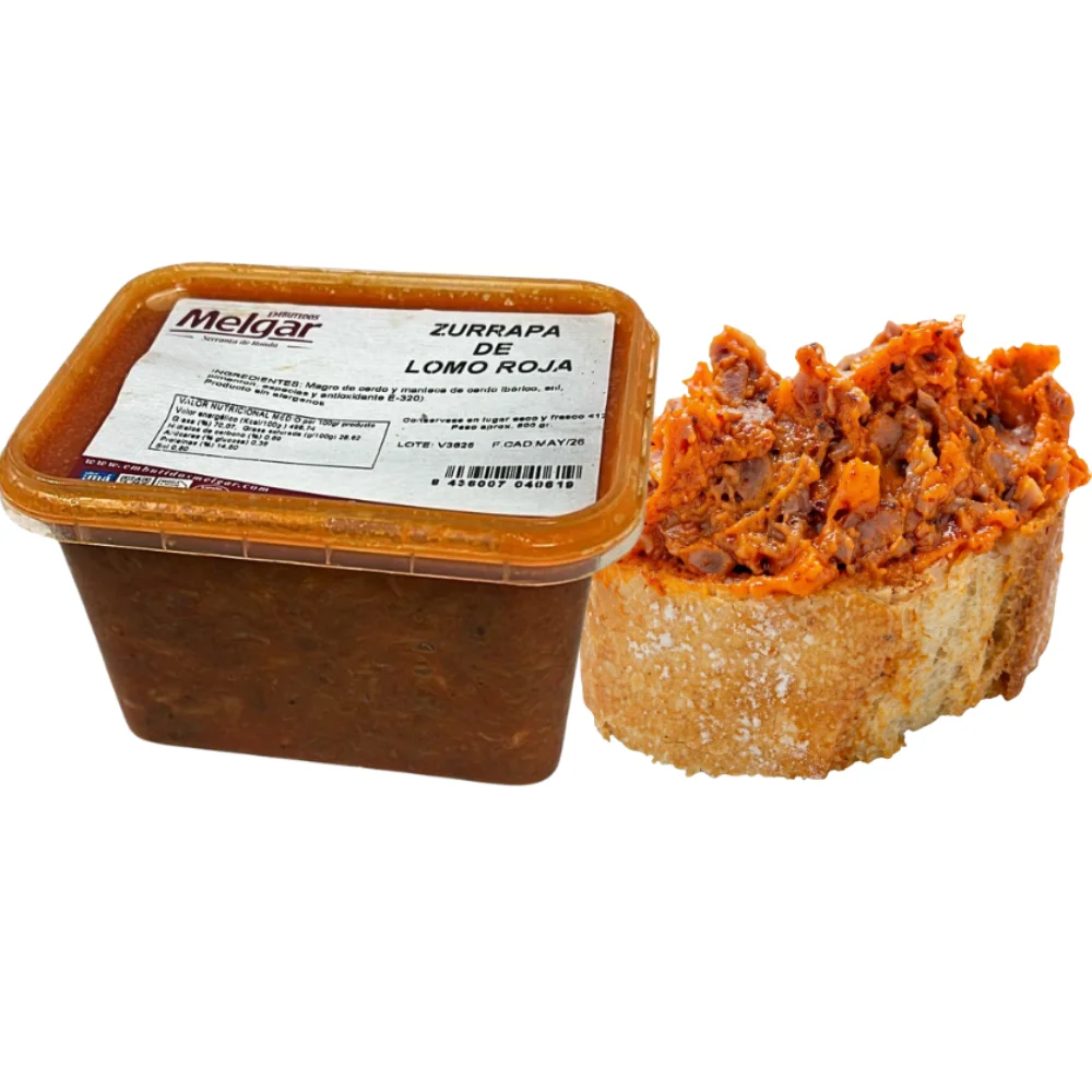 Zurrapa de lomo roja, Serranía de Ronda, Melgar, manteca ibérica y pimentón, receta rondeña, sin alérgenos, tarrina 500g