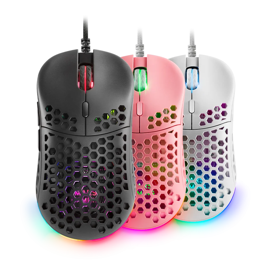Mars Gaming MM55, Ratón Gaming RGB Chroma, Ultra-ligero 55g, 12800 DPI, Ratón PC Negro, Rosa o Blanco