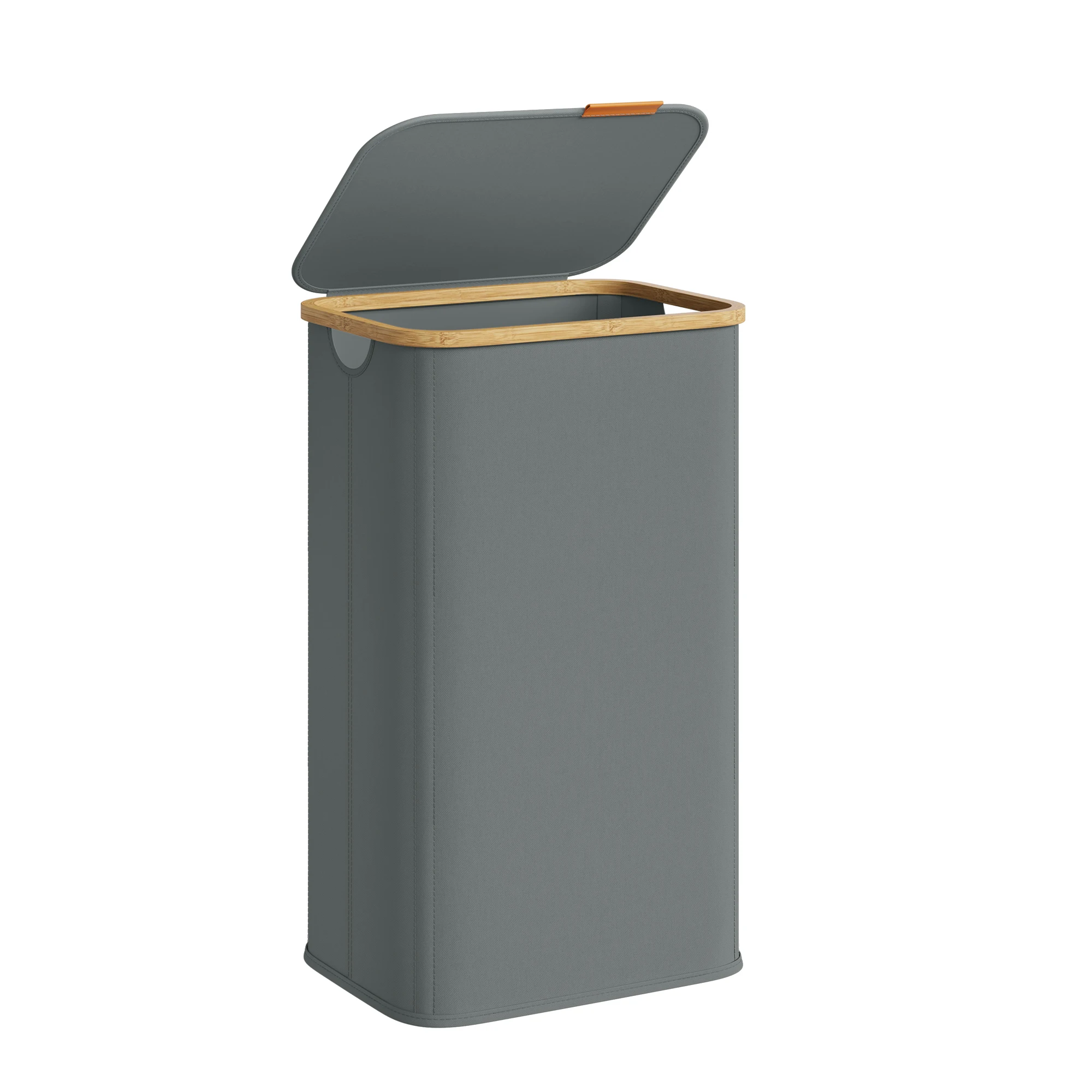 SONGMICS Cesto de Ropa con Tapa, Recogedor de Colada, Tejido de Oxford, Plegable, Marco de Bambú, Lavadero, Dormitorio y Salón, 100 L, 42 x 32 x 70,5 cm, Gris Pizarra