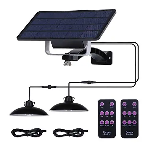 Remote Control Outdoor Solar Pendant Light 40 LED Solar Waterproof Pendant Lighting IP65 Retro Solar Chandelier for Garden Patio Balcony 2 Lights