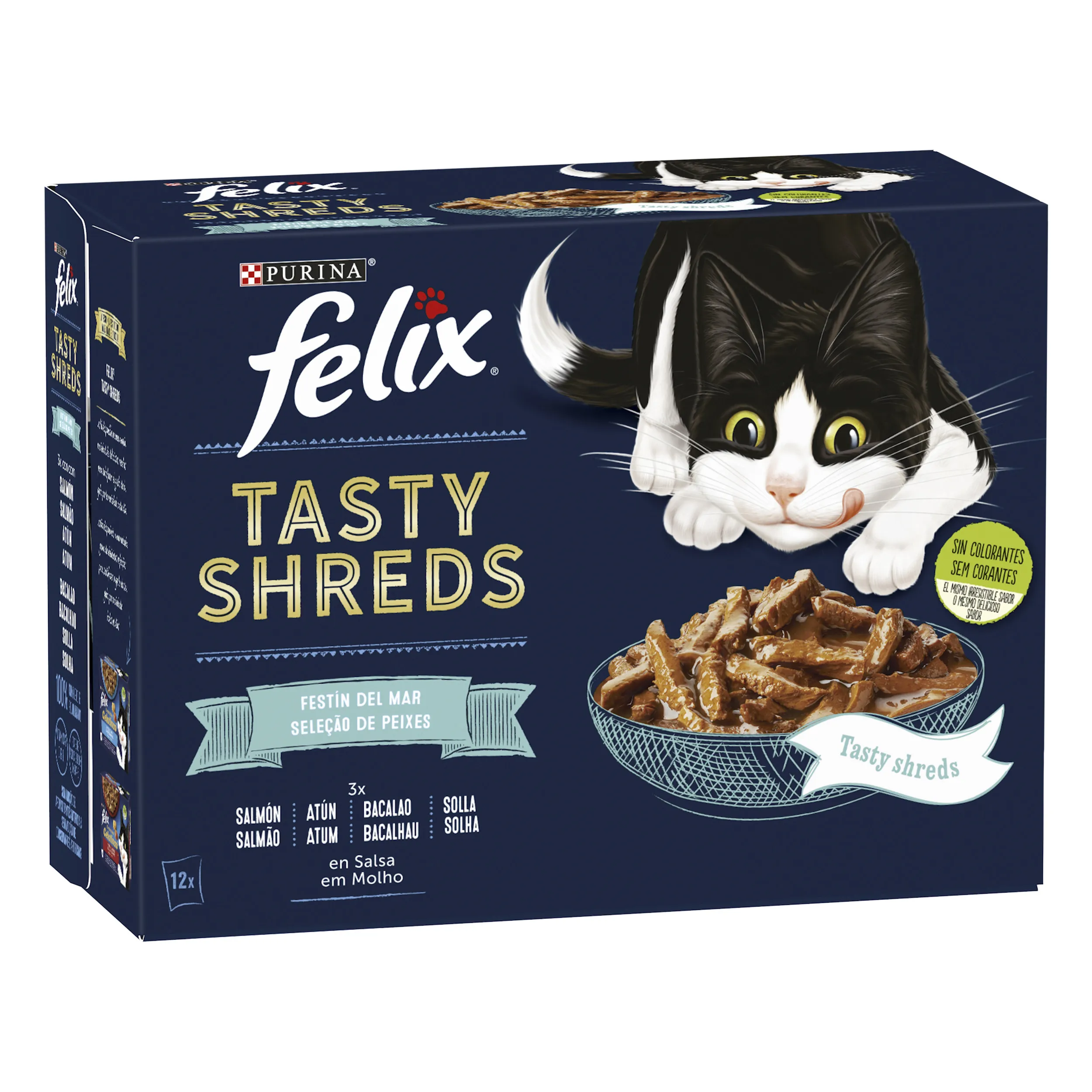 Felix Tasty Shreds Festín del Mar Filetes en Salsa para Gatos Comida húmeda Sabor Pescado