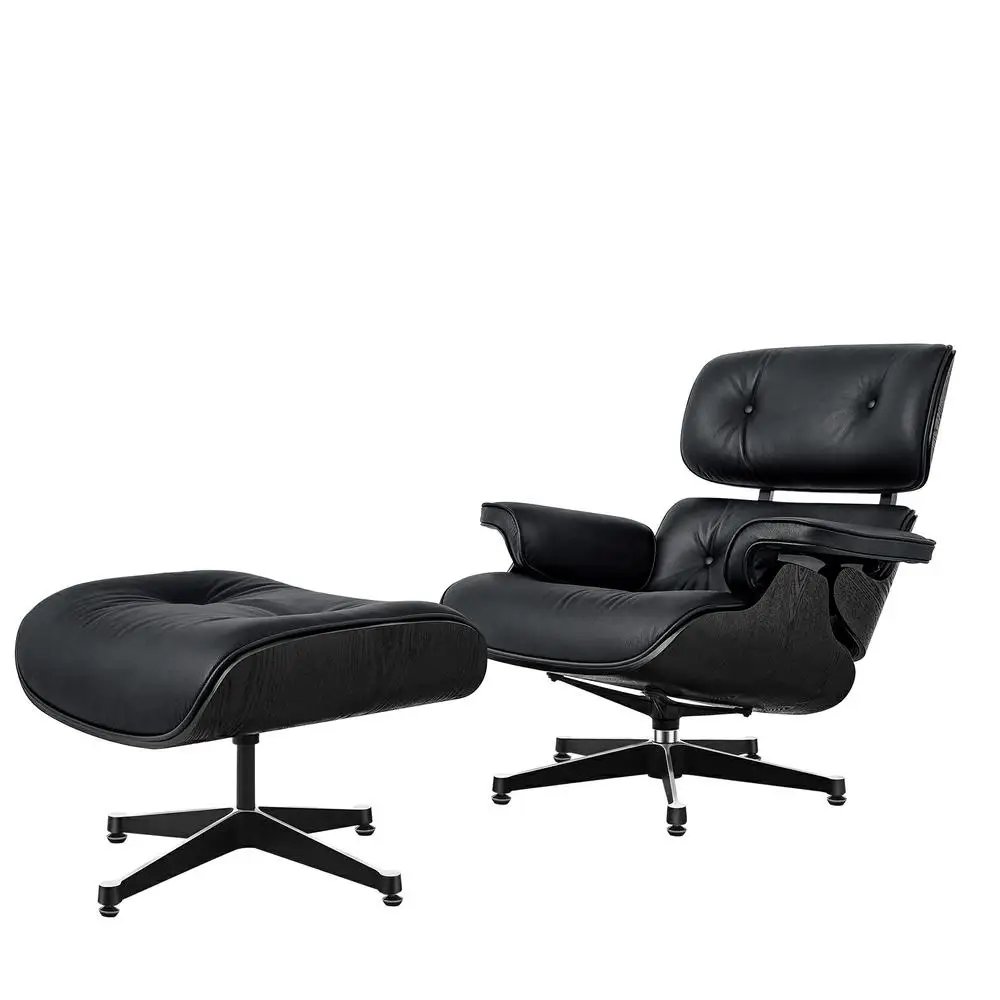 TY311 Classic Recliner Black Armchair Black Cowhide Black Big Head Foot Swivel Deck Chair Lounge Chair Furniture