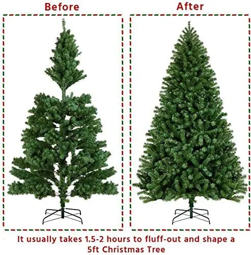 Greenool green white pine tree with metal stand Base, 120cm - 210cm, quick mount, foldable, fire resistant, Christmas tree,