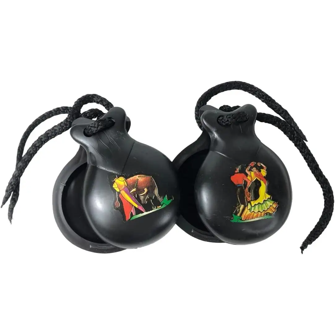 Spanish souvenir castanet, black color with typical spanish drawings. #1