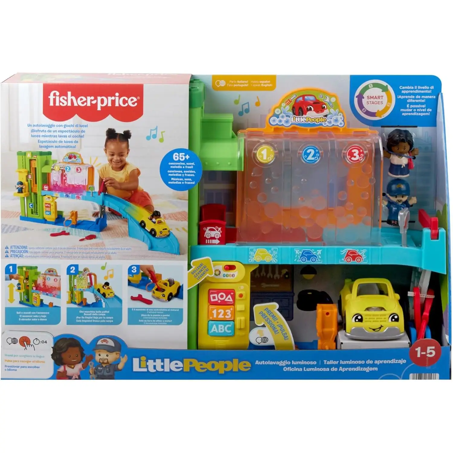 Fisher-Price Little People Garaje Aprendizaje Set de Juego con Figuras, Sonidos y Accesorios ,versión español + portugués + Italiano Mattel HRB34o + inglés