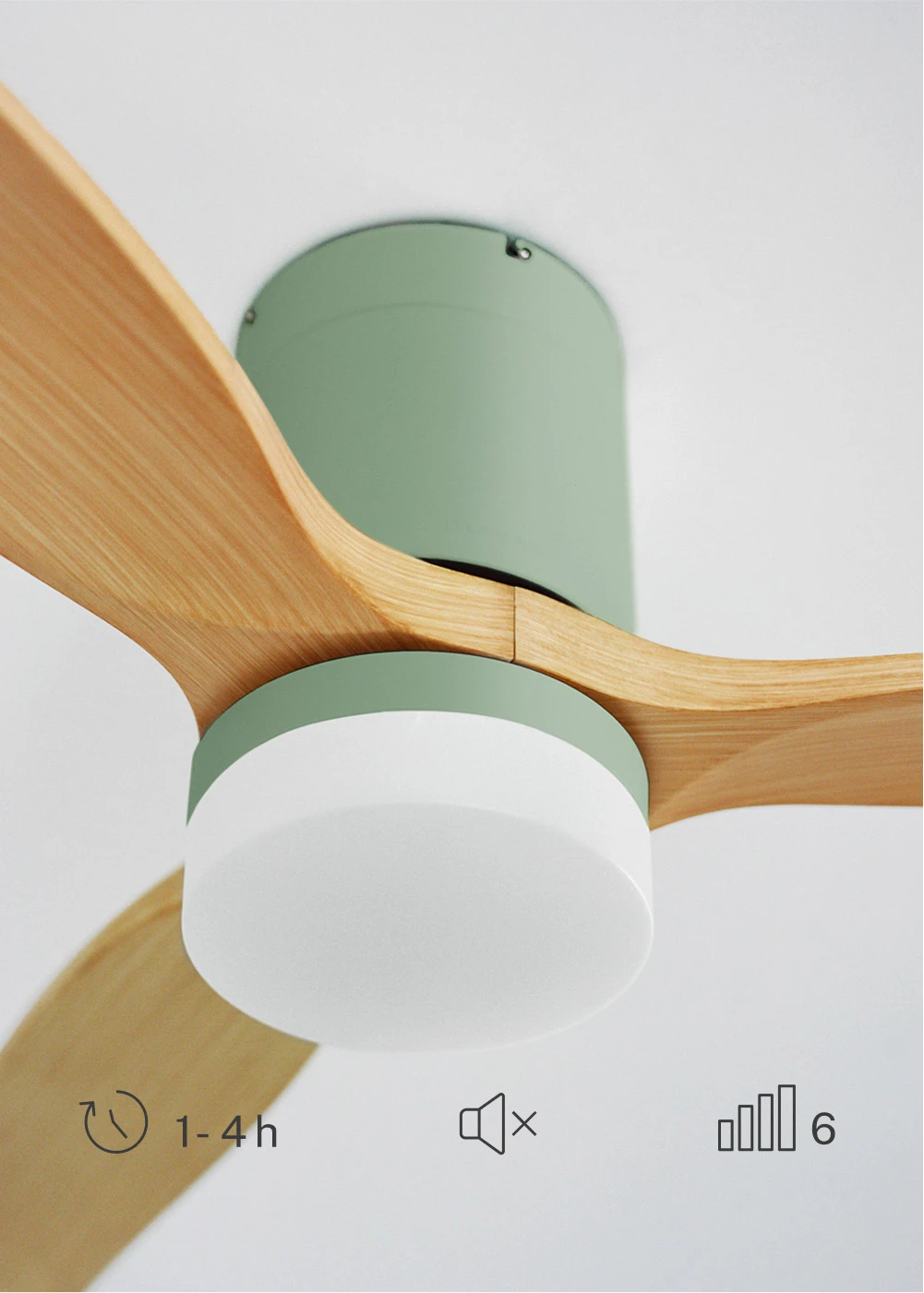 Create - silent 40w ceiling fan with light (ø132 cm), 6 speeds, sage motor color abs blades light wood effect - wind calm