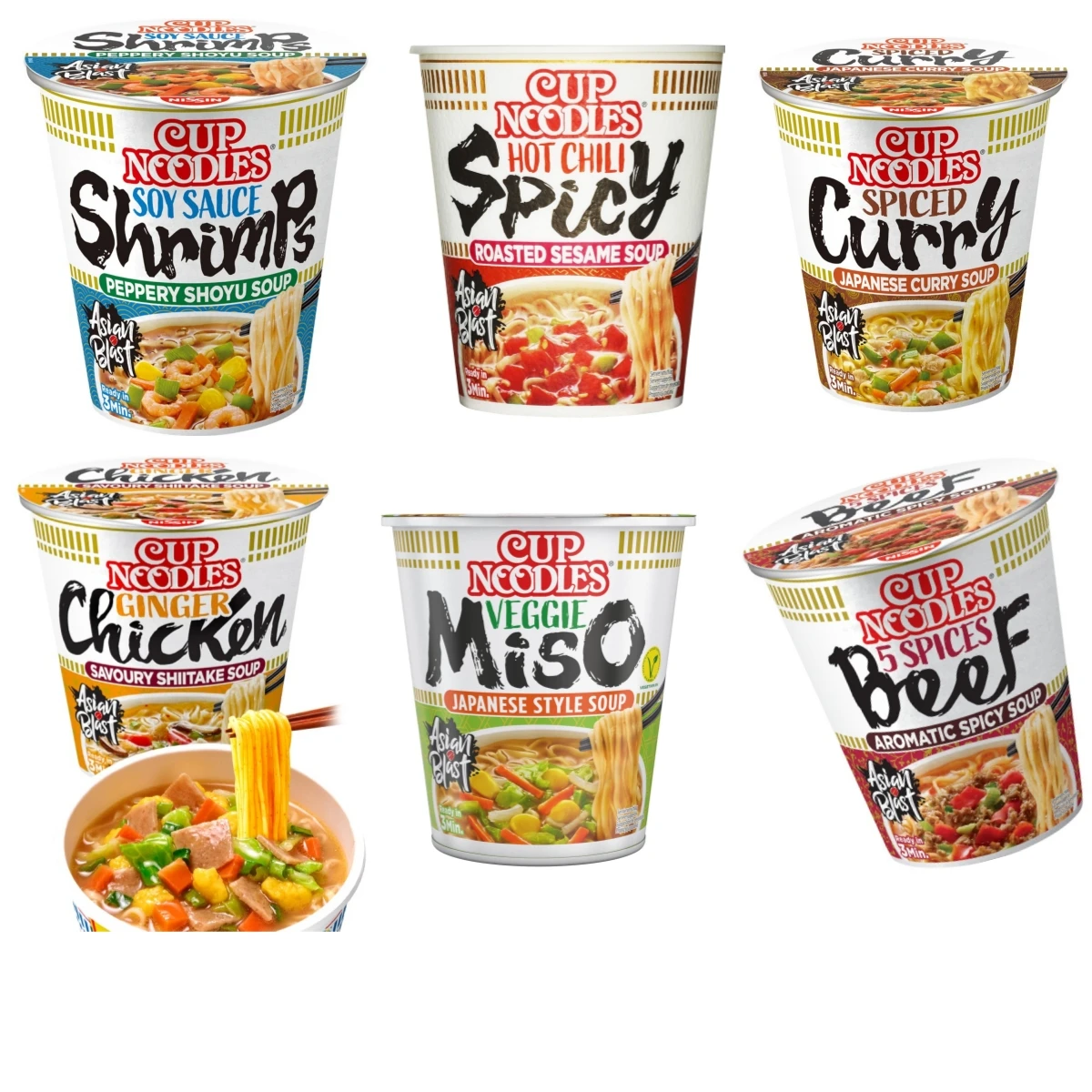 NISSIN Fideo Ramen Instantáneos , Nissin Cup Noodles ,Asian Style Soup , Sopa Estilo Asia.