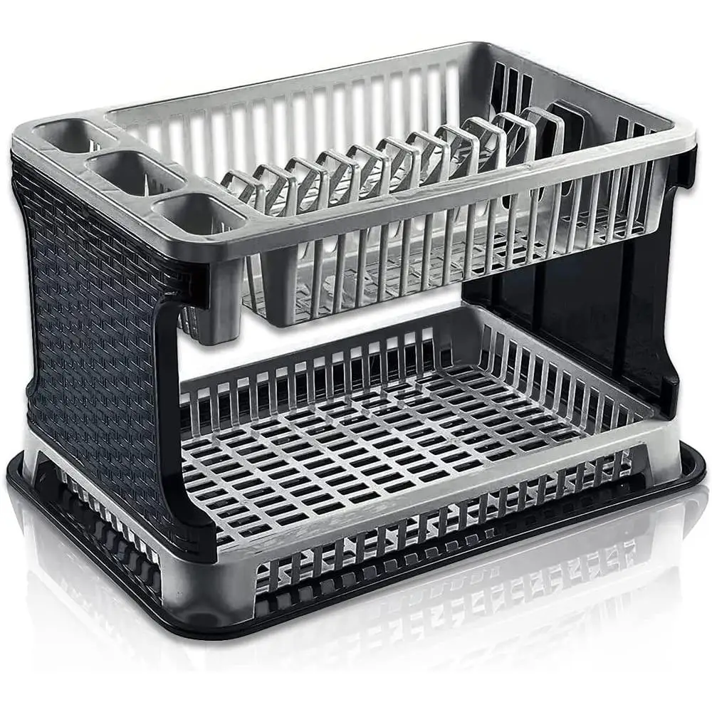 STARLEY- *Escurreplatos y Vasos - 2 Niveles - Escurridor Platos Rattan Plastico Fregadero, 30,3 x 8,5 x 44,5 cm
