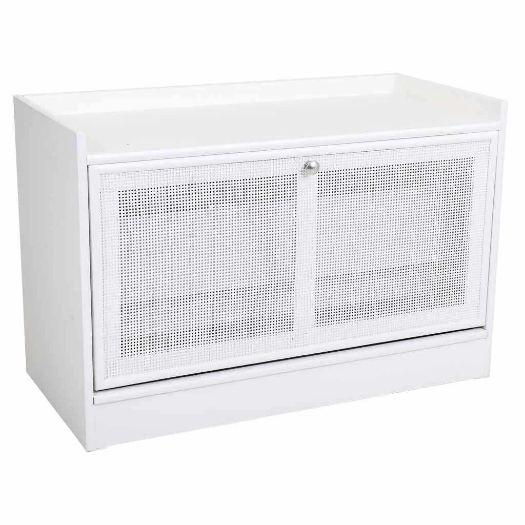 Wonderlust Deco - Banqueta Zapatero de madera y rejilla blanca 80x38x53 Blanco 80x38x53h cm