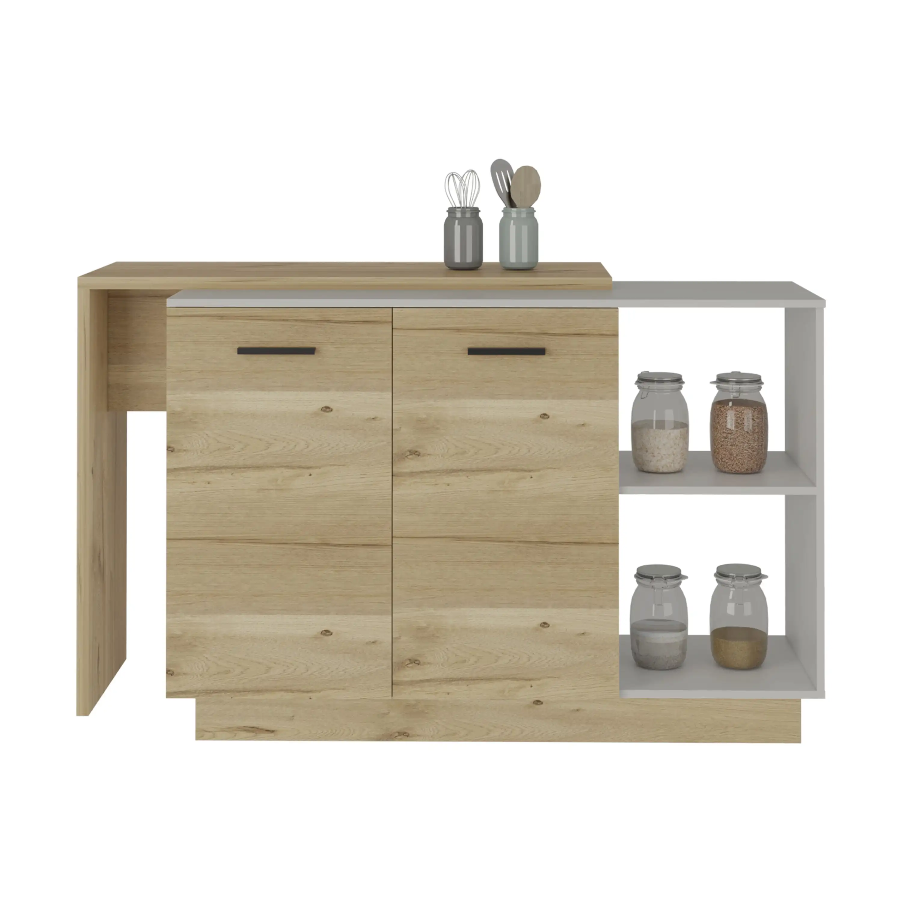 TUHOME Isla de cocina Sicilia en melamina con 2 puertas y 3 estantes, multicolor, 90 cm X 150 cm X 60 cm