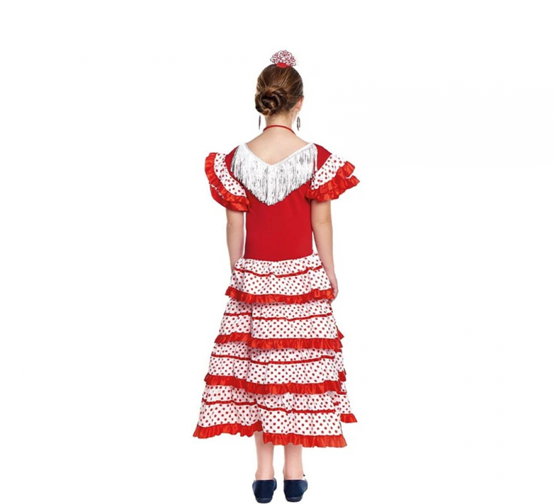 Parland White Sevillana costume with red border for girl