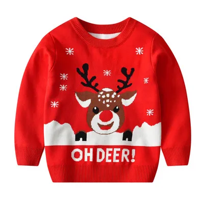 Jersey Navideño Infantil Rojo con Reno y Mensaje “OH DEER!” – Suéter de Navidad para Niños y Niñas, Suave, Cálido y Súper Divertido para Fiestas y Fotos
