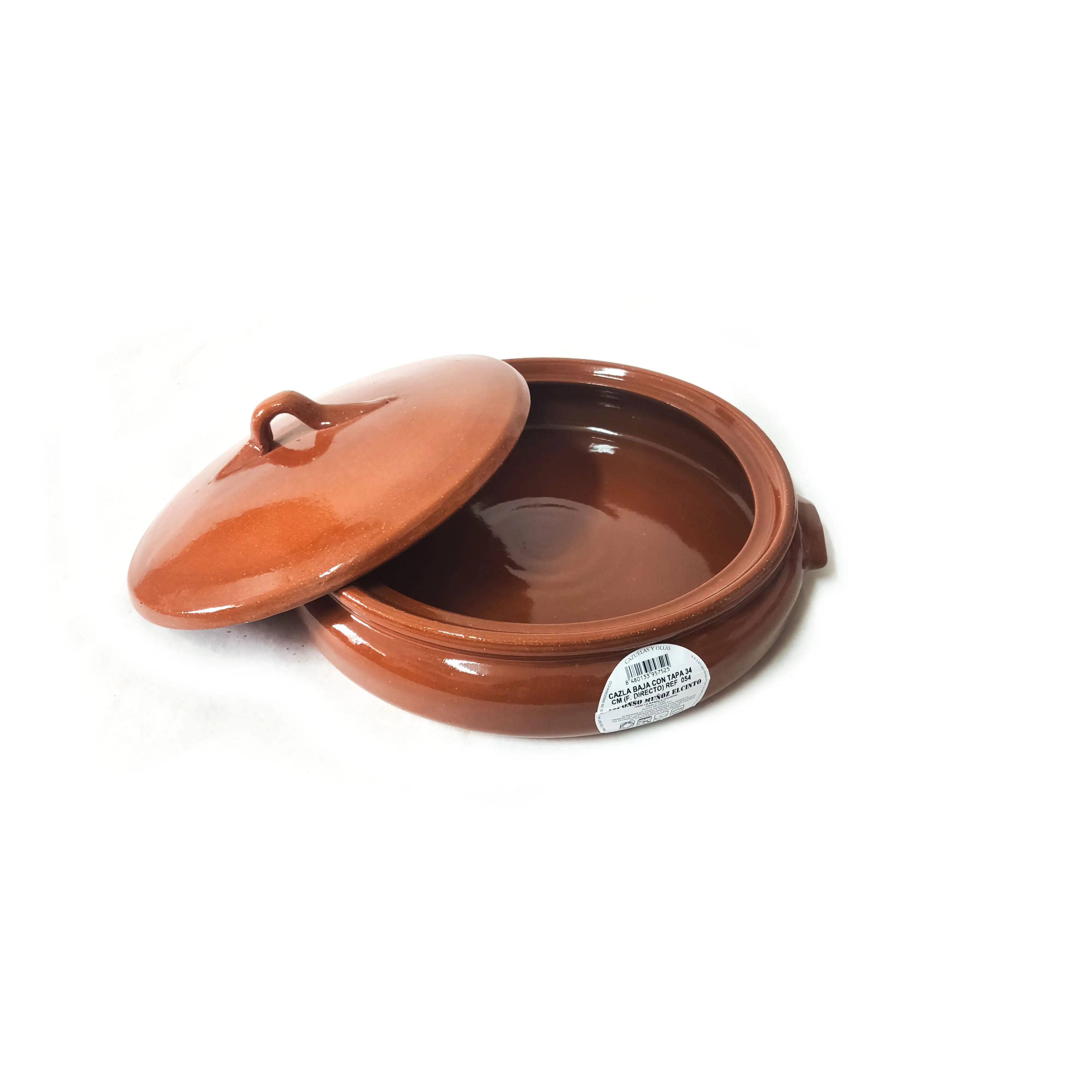 Cazuela cerámica refractaria con tapadera de 34cm | Apta para vitro, horno y gas | Asados | Guisos | Fuego directo | Horno leña | Tradicional | Recipiente cerámico artesano