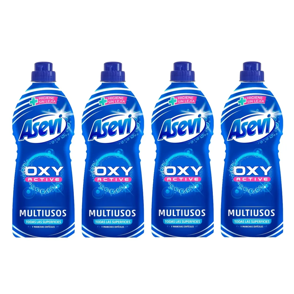 Asevi Limpiador Multiusos Oxy Active 1100ml (Pack 4 uds) - Producto para la Limpieza e Higiene del Hogar con Oxígeno Activo, Ideal para todas las Superficies y Textiles, Eficaz contra manchas