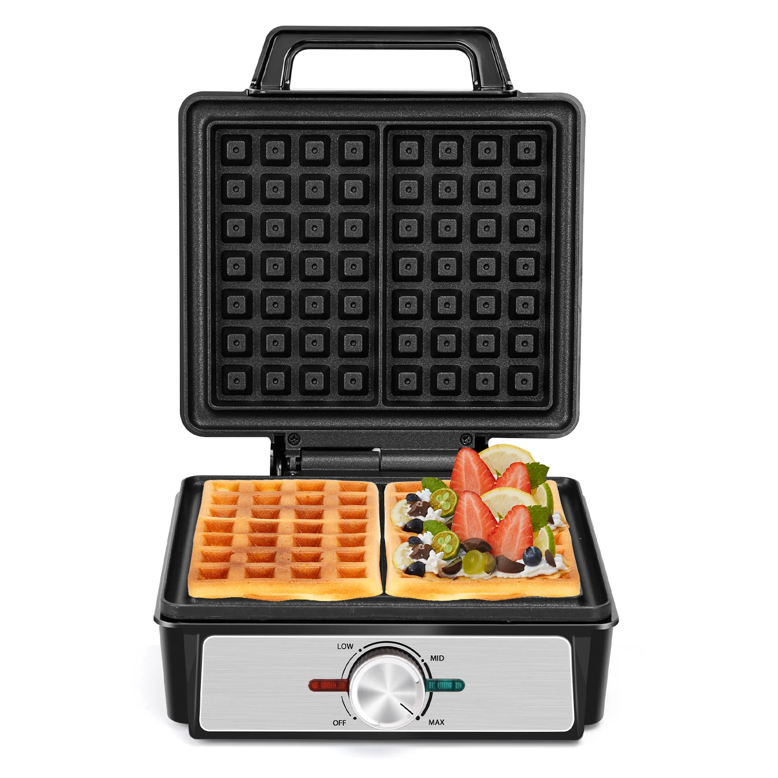 AIGOSTAR Gofres Profesional, Temperatura Ajustable (80-200°C), 1600W, Placa Antiadherente Profunda,  Mango Frío al Tacto, Indicador LED y Almacenamiento Vertical