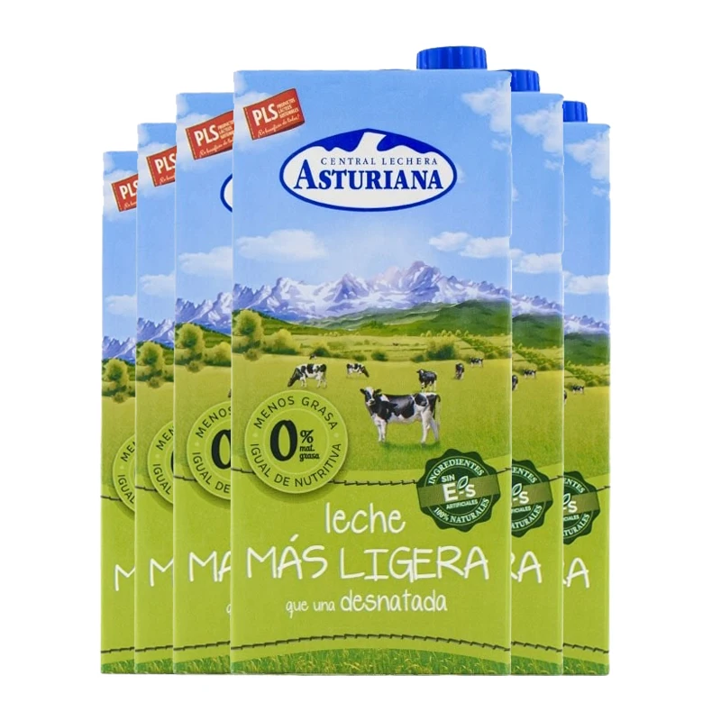Leche desnatada Asturiana Ligera 1 litro pack 6 bricks. Total 6 litros.
