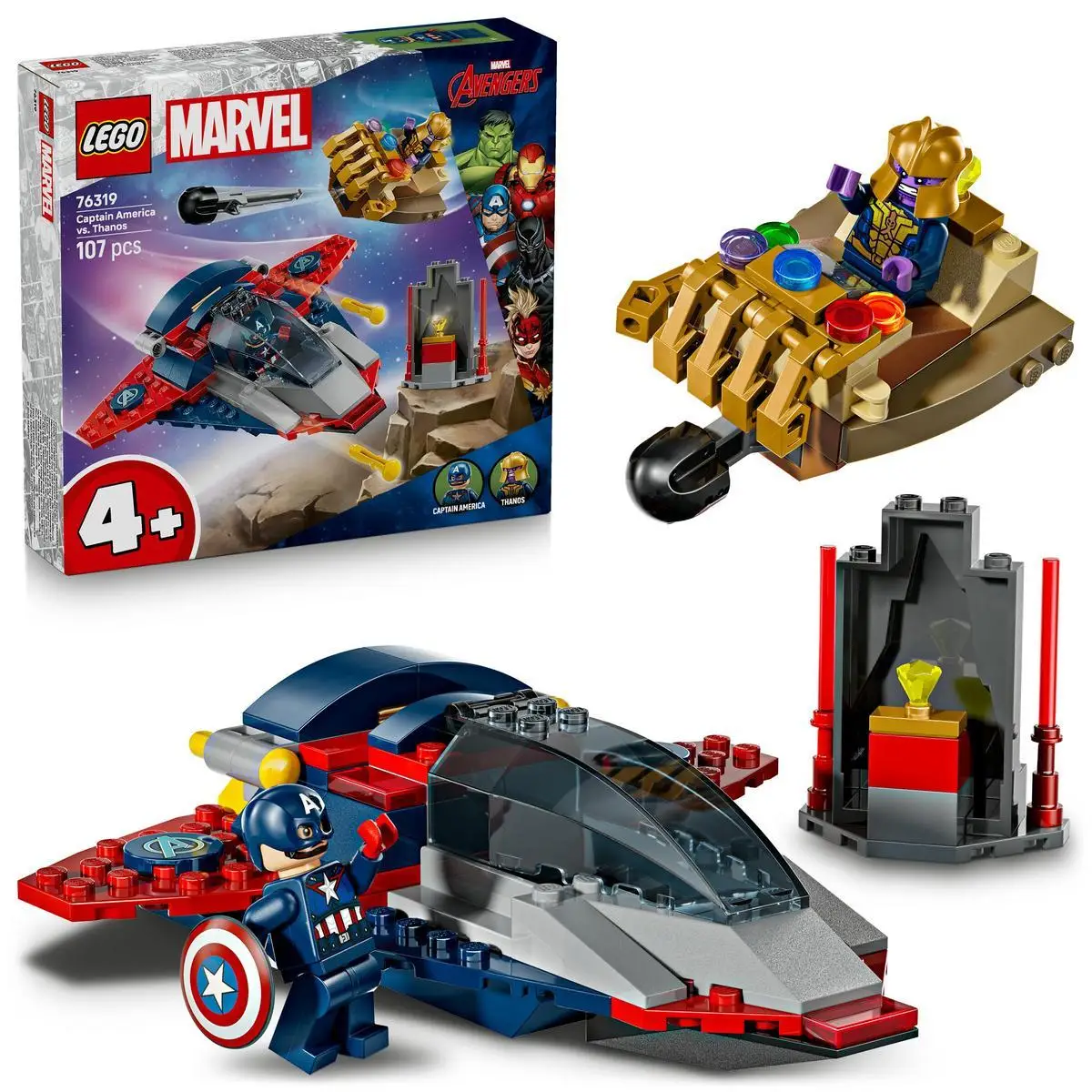 Lego ® |   Marvel captain america vs. thanos superhero building toy with jet plane, rocket and 2 minifigures, gift for boys and girls ages 4 and up 76319