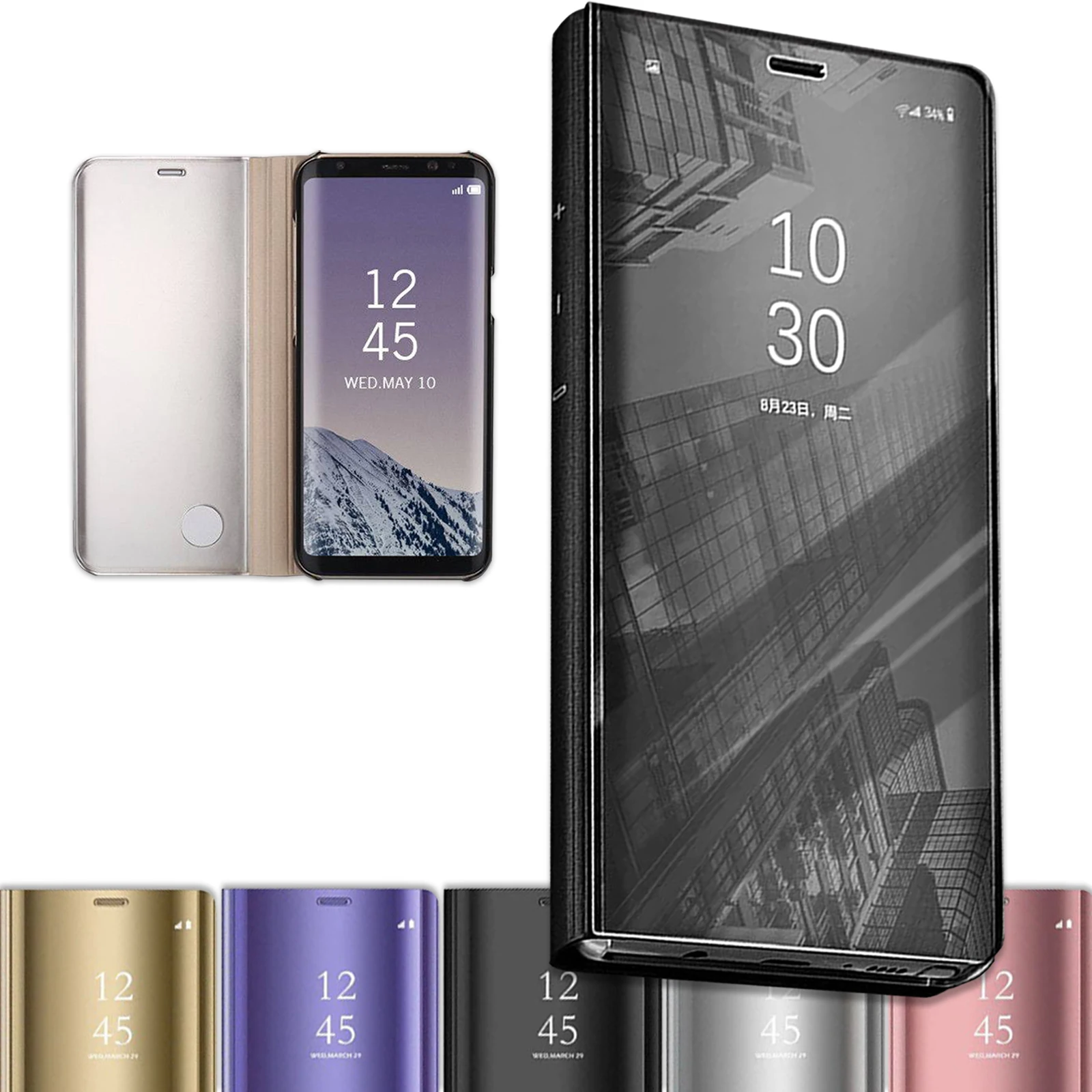 Funda Tipo Libro para Samsung S8 S9 S10 Plus, Note 8 9 10, Protección 360°, Acabado Espejo, Autosuporte, Antichoque, Soporte para Carga Inalámbrica y Protección de Cámara, Ajuste Perfecto con Acceso a