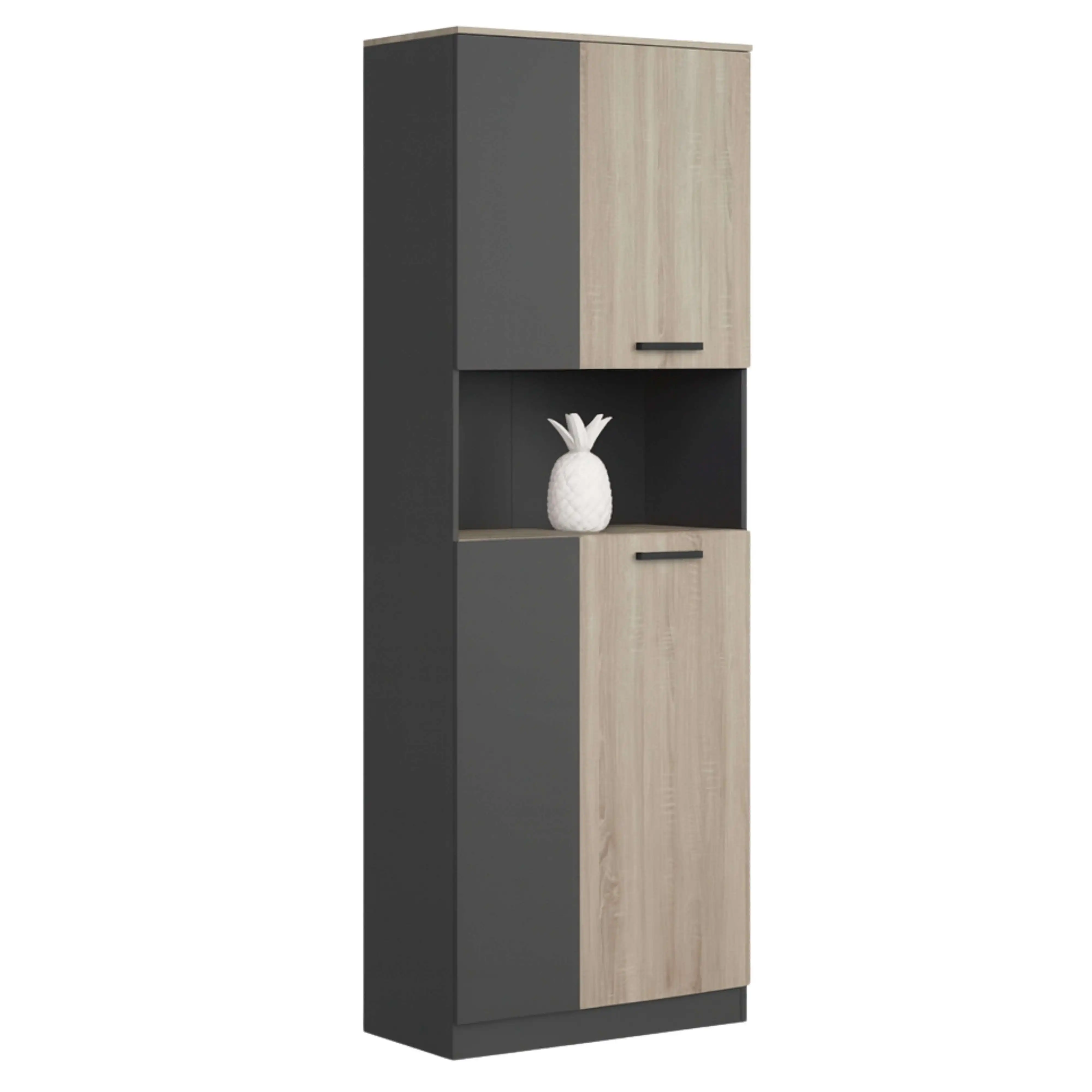 Armario de Oficina Nibis 2 Puertas Cuenta con 1 Hueco de Almacenamiento en el Centro Roble Sonoma y Gris Antracita 80x223x40 cm