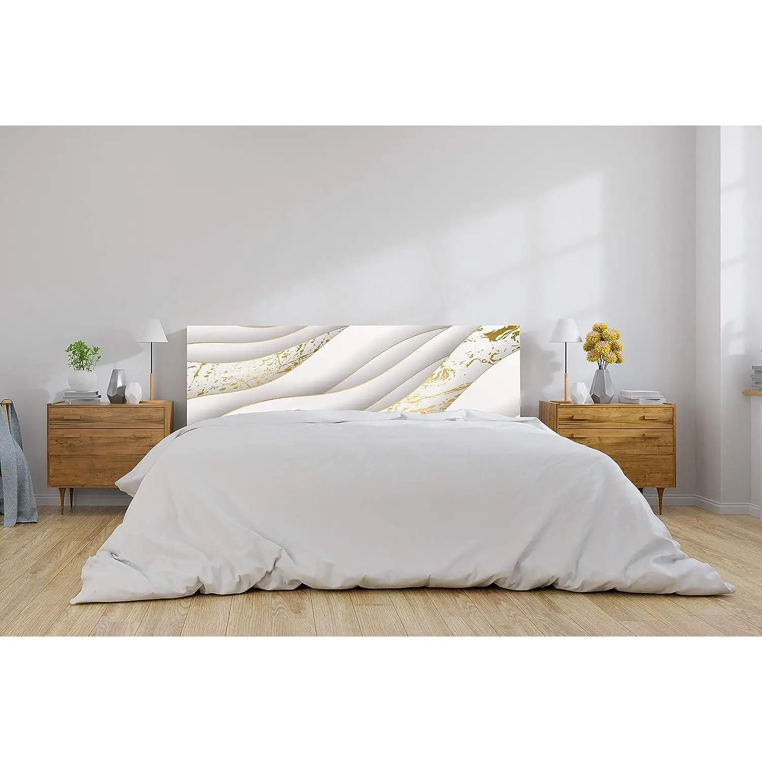 Cabecero de Cama PVC Patrón Dorado y Blanco 150x60cm | Disponible en Varias Medidas | Ligero, Elegante, Resistente y Económico | Marca Oedim