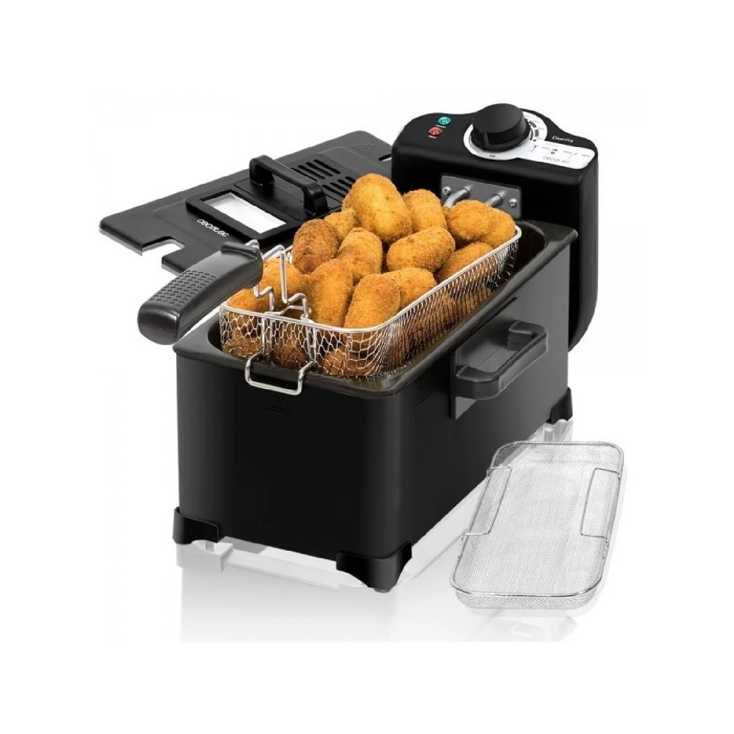 CleanFry Fryer 3l. 2000 W, stainless steel, OilCleaner filter that keeps the oil clean, lacquered in black and 3 liters of capacity. Window lid and anti-odor filter