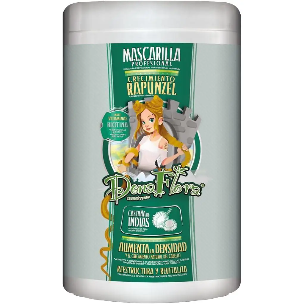 Mascarilla de Crecimiento Capilar Rapunzel con Biotina Dona Flora – Fortalece, Nutre y Aporta Volumen – Sin Sulfatos ni Parabenos – Brillo Natural y Cabello Saludable – 1 kg
