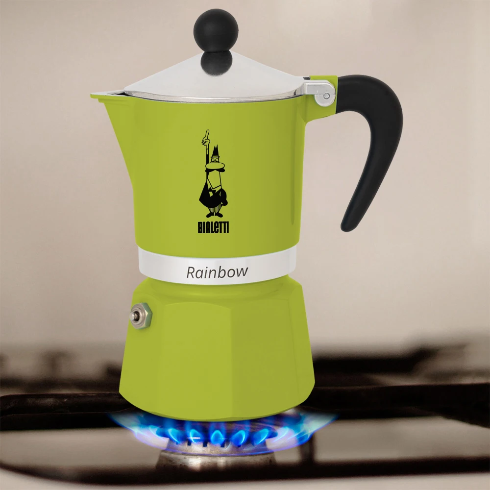 Bialetti Classic Italian Rainbow - Moka Express Coffee Maker, Different Sizes 1, 3, 6 Coffee Cups-Yellow, Red, green and Blue-High quality aluminum coffee machine-suitable for electric stove and hobs