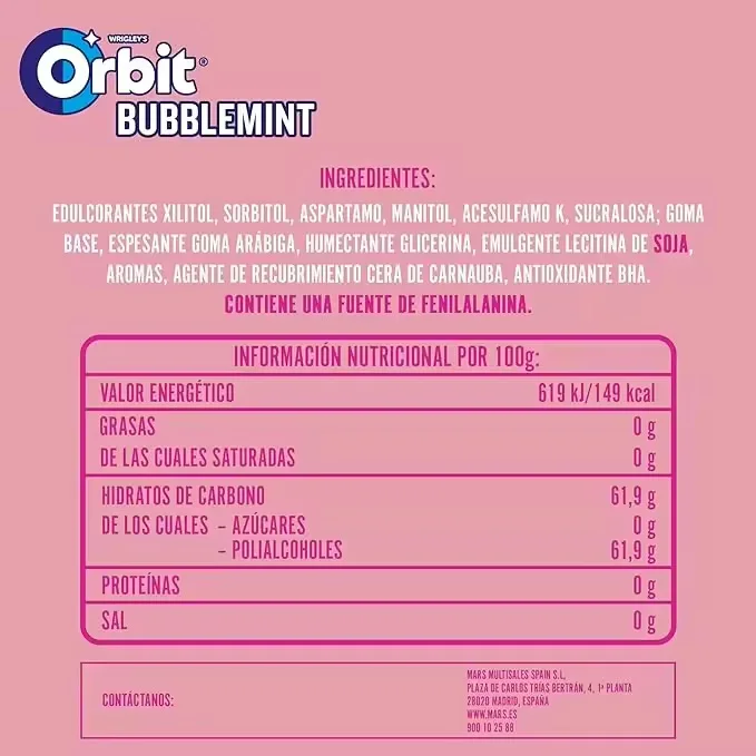 Orbit Gum-Sugar-Free-Bubblemint Flavor-Gragea Format (30x10 gum)