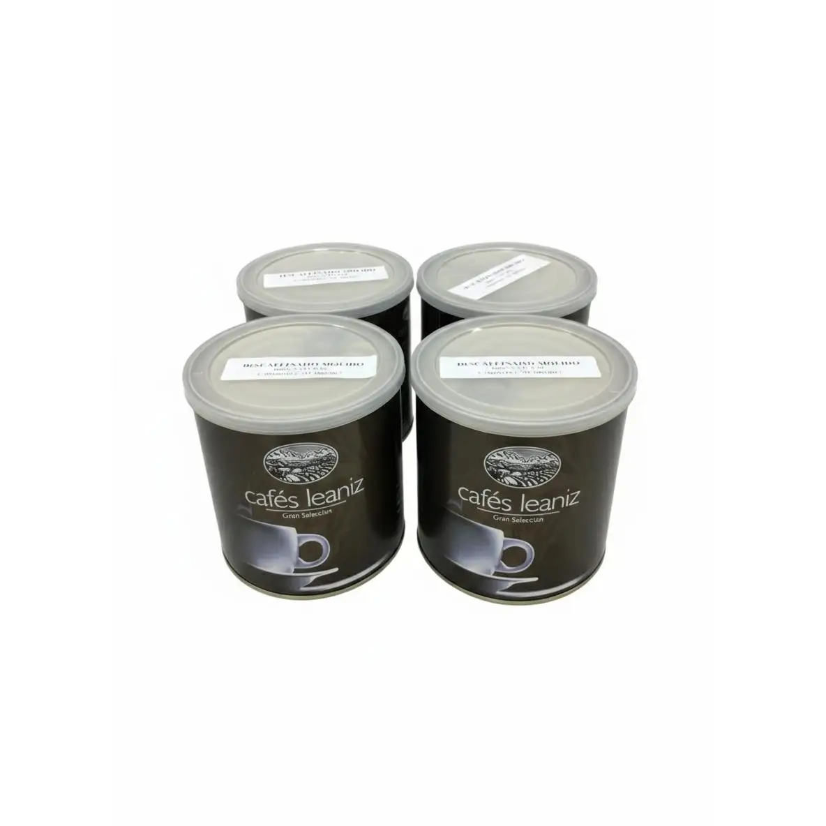 Café Leaniz Superior. 4 Latas de 250g. =1 kg. Diferentes Mezclas. 100% Natural. 70% Natural y 30% Torrefacto. O Descafeinado. Puede elegir: Molido o en Grano. Cada una con su tapa plástica reutilizable.