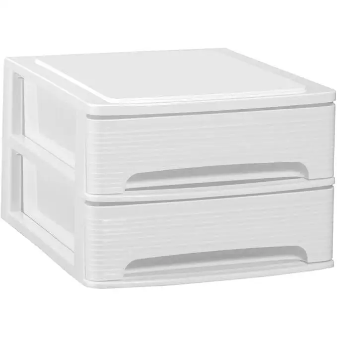 COM-FORT HOUSE  Cajonera Apilable de Plástico  Modelo Lineas  Color Blanco Cajones de Almacenamiento Modular