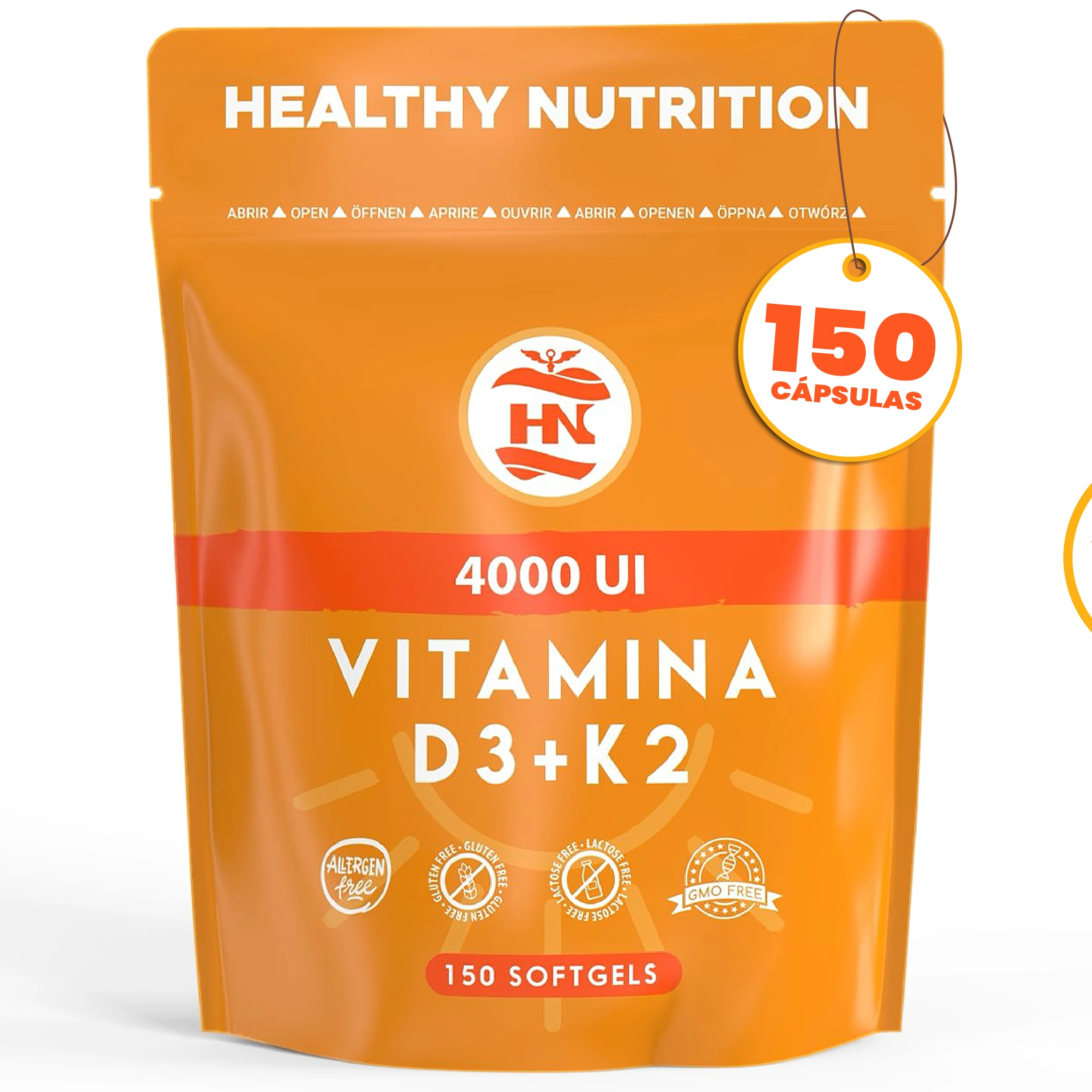 Vitamina D - 150 Cápsulas de vitamina D3 K2 – Vitamina D (4000 UI) altamente concentrada. Favorece la función inmunológica y ósea - 150 cápsulas