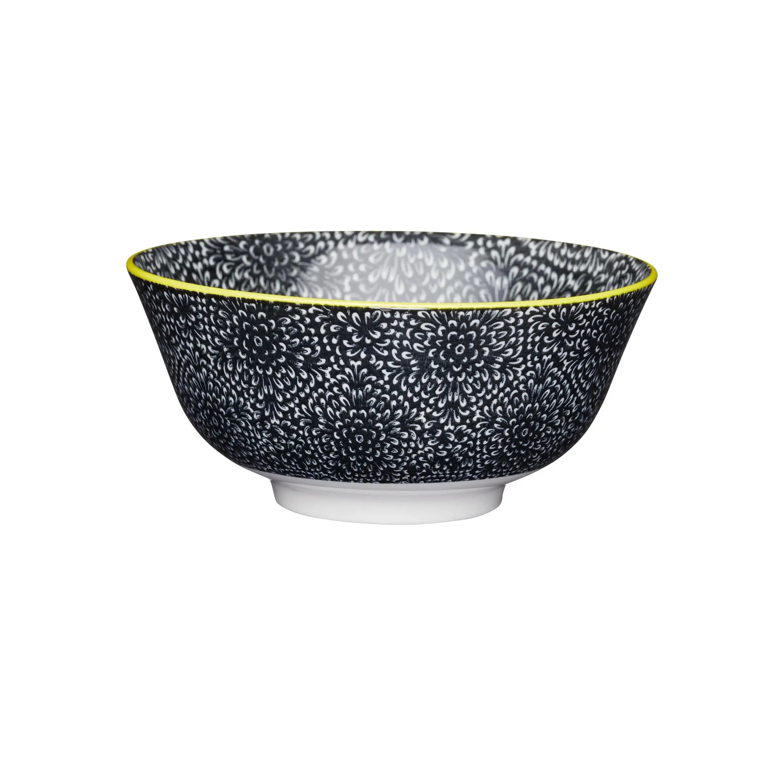 Kitchencraft Footed contemporáneo flower-patterned cuencos, 15,5cm (6") (Set de 4), cerámica, Negro/Blanco, 15,5x 15,5x 7,5cm