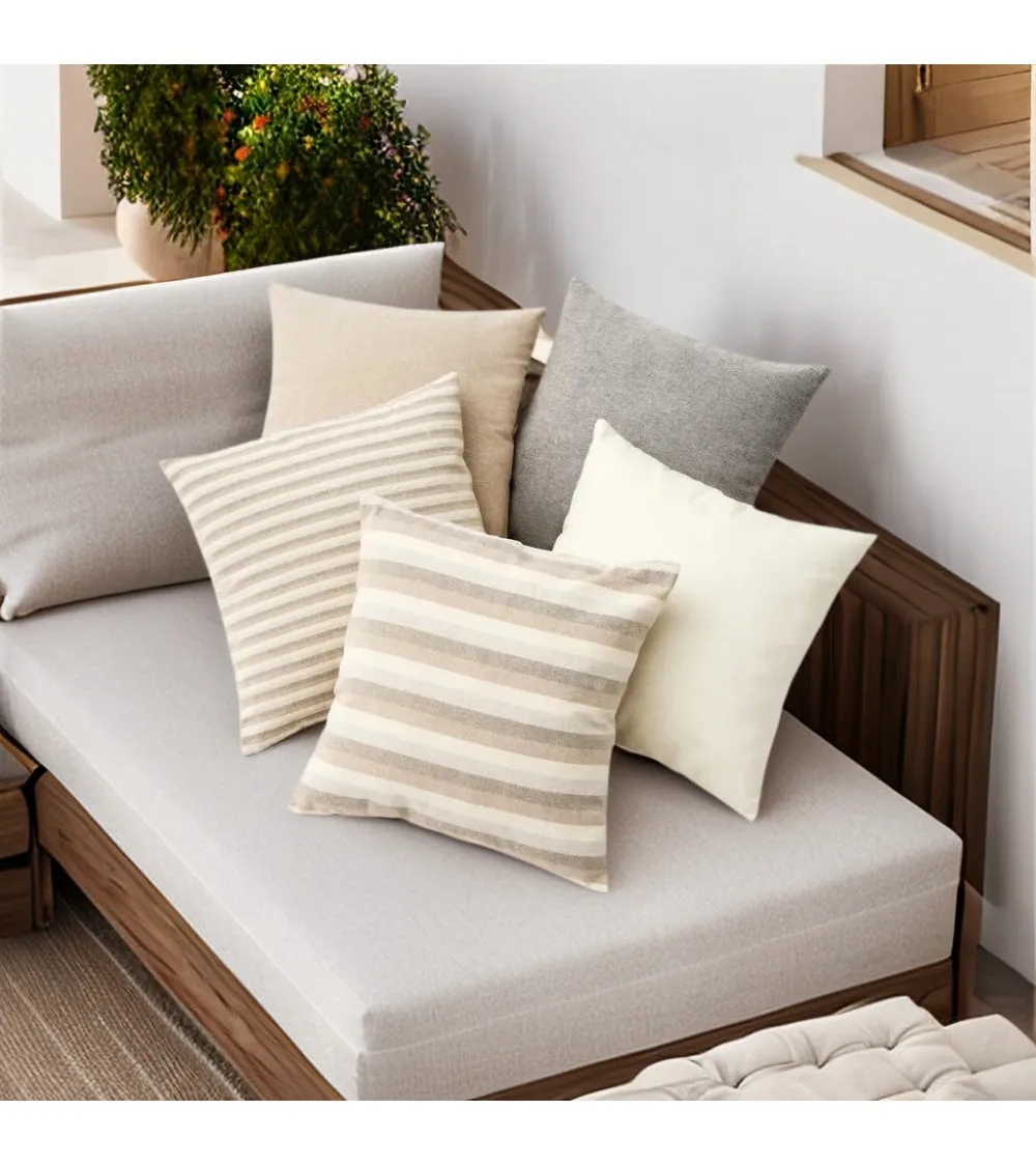 Dcasa set of 5 45x45 cm natural cotton beige striped cushions with padding