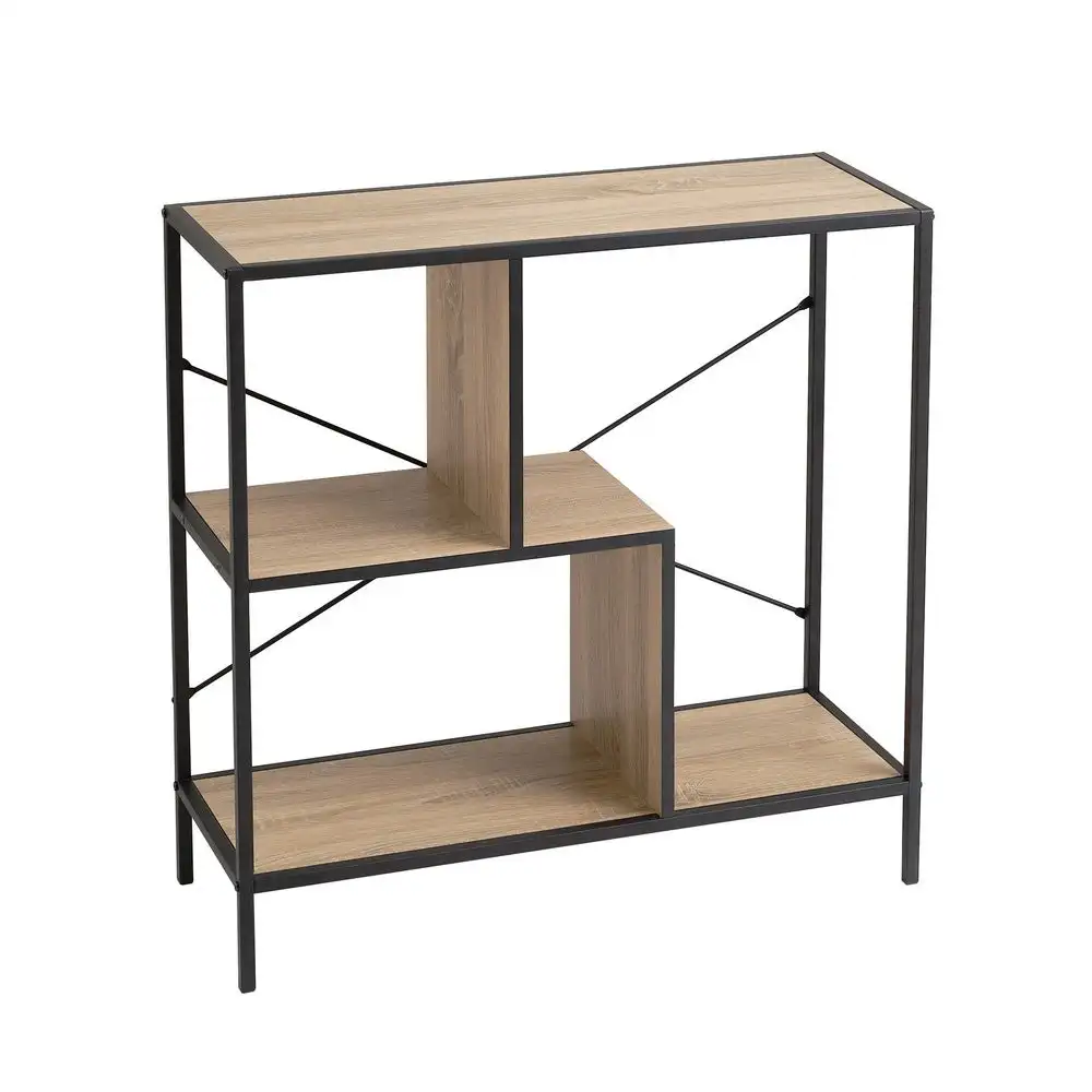 Lola Home Estantería geométrica con 3 estantes de madera natural clara y metal de 80x30x80 cm