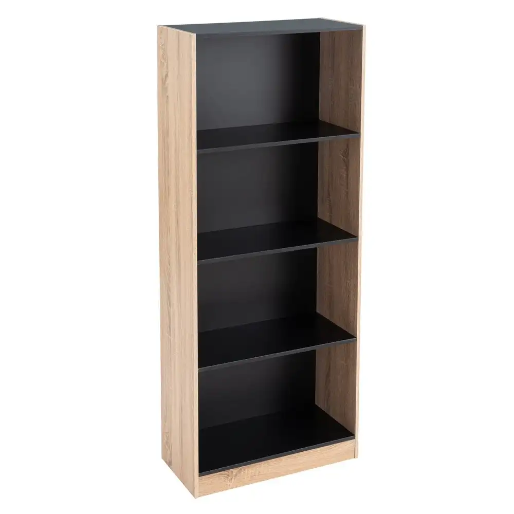 Lola Home Librería de 3 estantes de madera MDF negra y natural de 60x29x147 cm