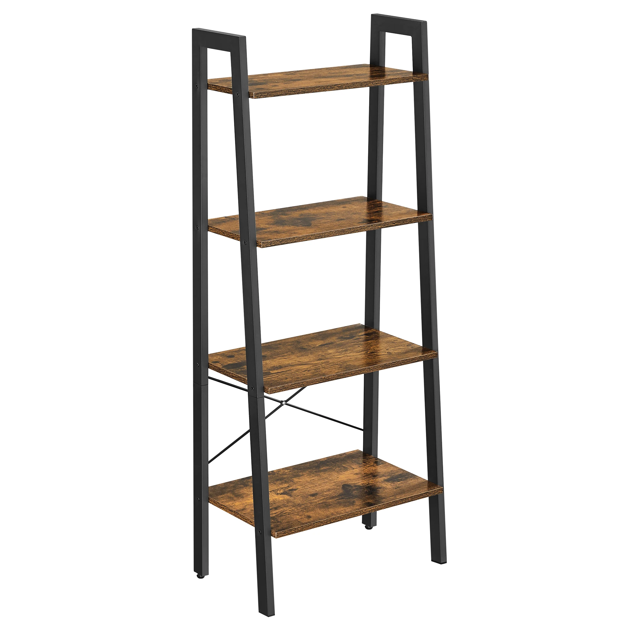 VASAGLE Estantería de Escalera, Estantería de 4 Niveles, para Salón, Dormitorio, Cocina, Oficina en Casa, Estilo Industrial, Marco de Acero, Marrón Rústico y Negro