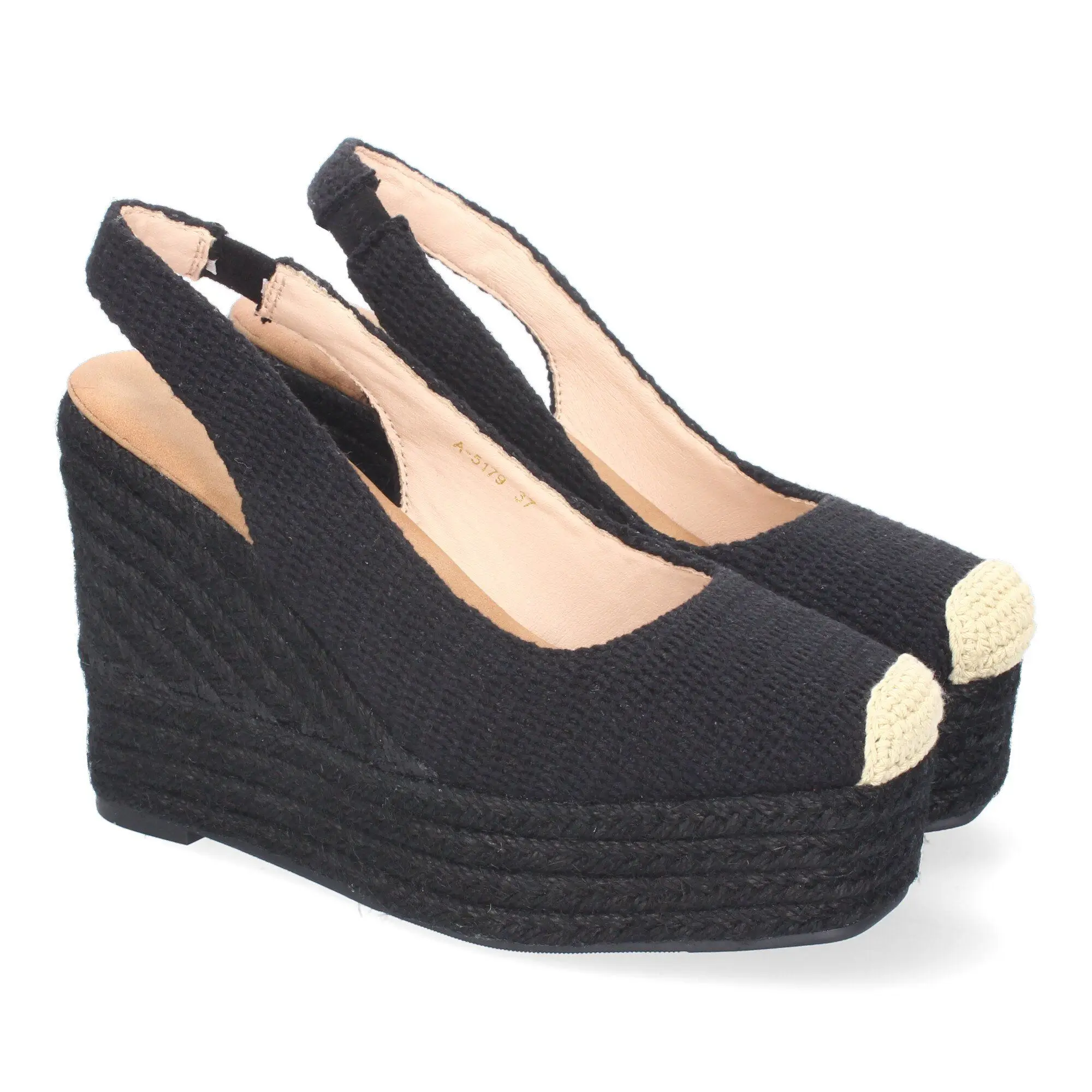 PuntoSalao Sandalias de cuña en yute hebilla para mujer color negro A-5179