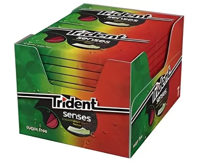 Trident senses sugar free chewing gum with tropical flavor peppermint berry watermelon 23g*12