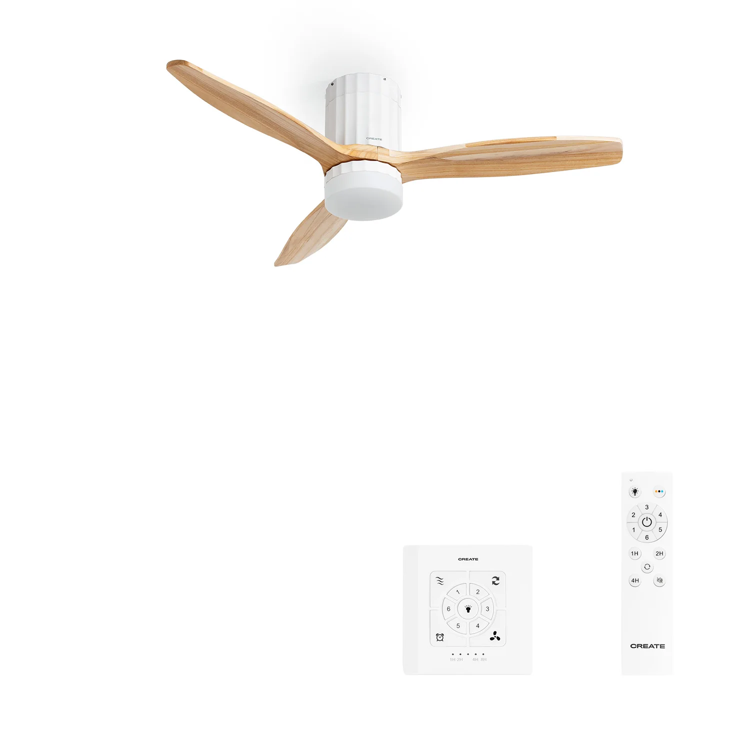 Create - 40w silent ceiling fan ø132 cm 100% wood, 6 speeds, summer/winter function, white motor, vertical lines - wind calm line