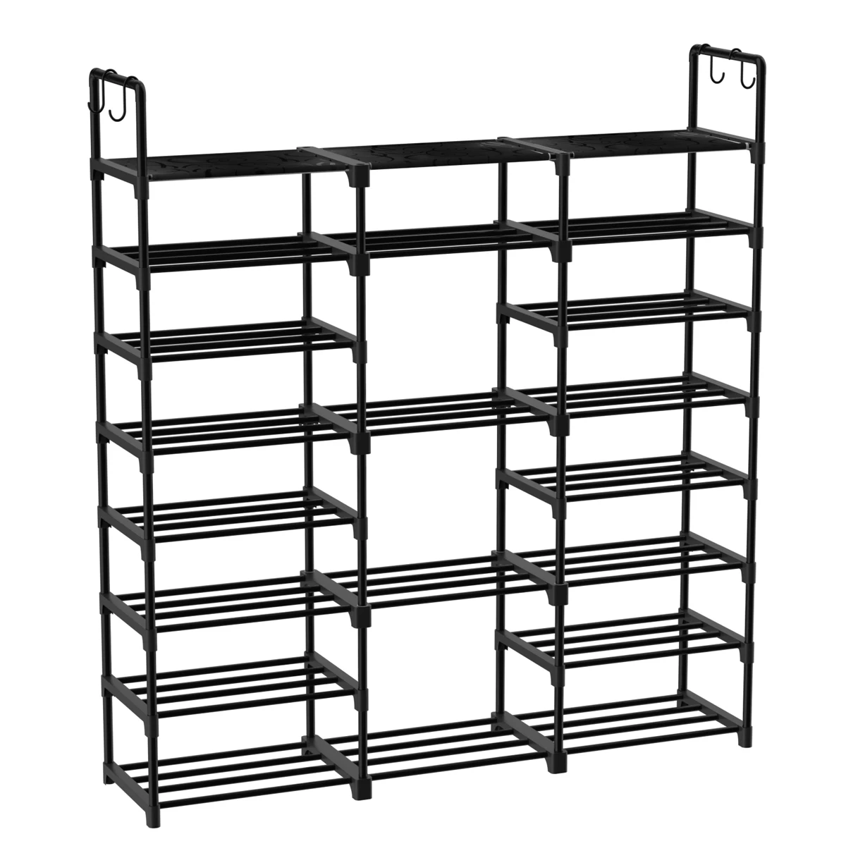 T-lovendo 8-tier Shoe Rack, 46-50 Pairs of Big Shoes, Boots, Storage Organizer, Stackable Metal Rack for Wardrobe, Entrance, Hallway, Black