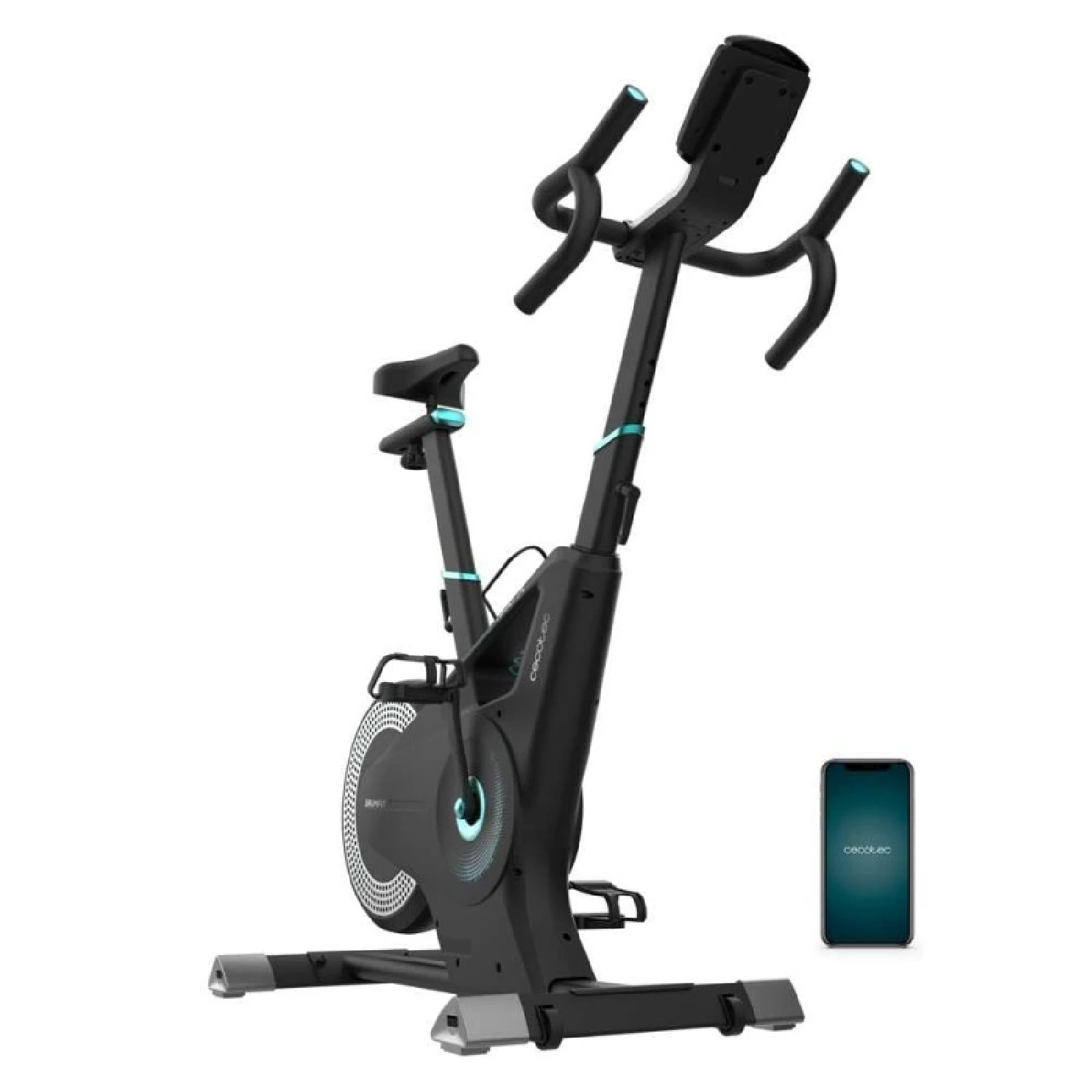 Cecotec Bicicleta Estática de Resistencia de Aire y Magnética DrumFit Indoor Eolo. APP y Pantalla LED, Volante de Inercia 6Kg