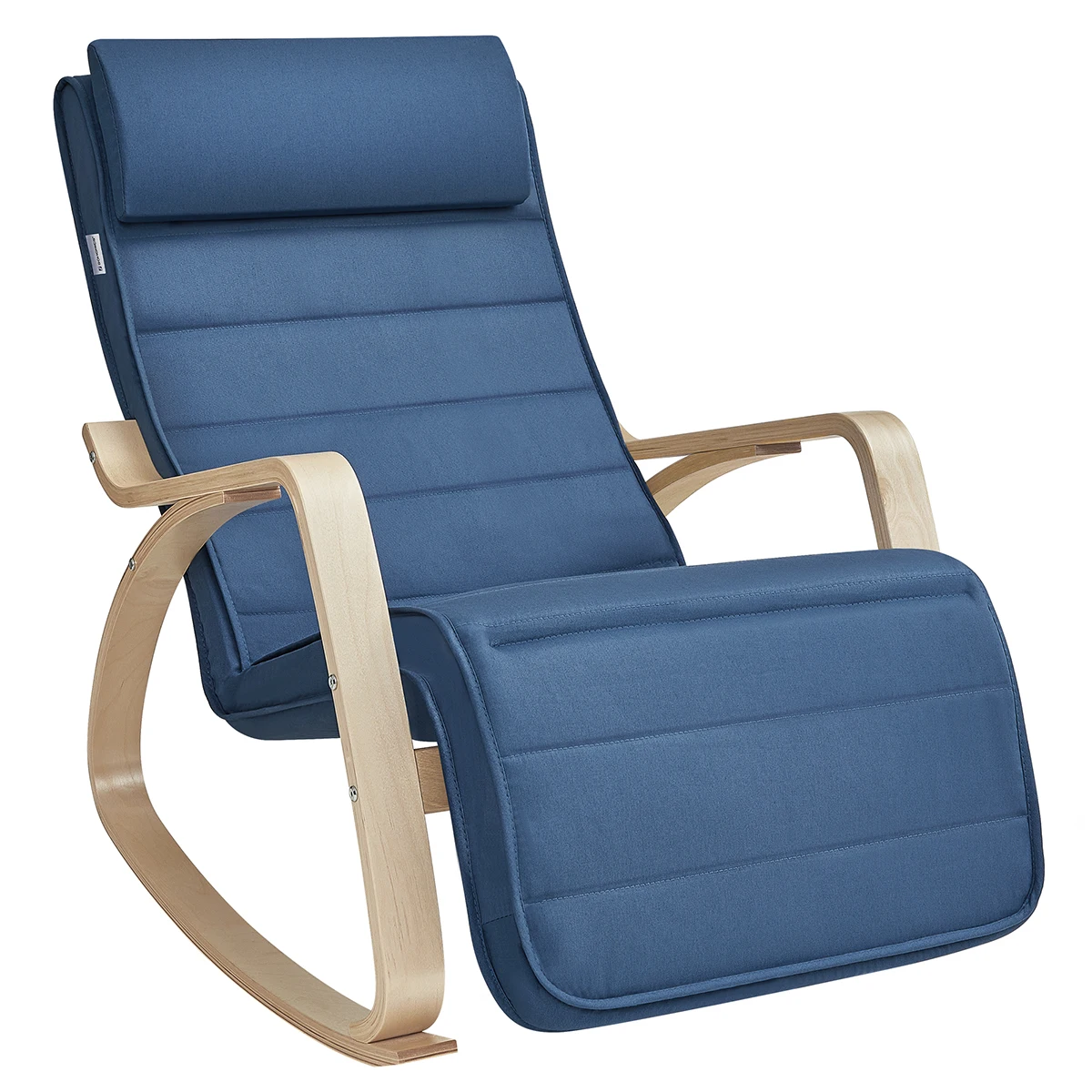 SONGMICS Silla Mecedora, con Apoyabrazos de Madera de Abedul, Silla Mecedora con Reposapiés Ajustable en 5 Posiciones, Máx. Carga de 150 kg, Dormitorio, Salón, Azul Medianoche y Natural/Gris Claro y Natural/Amarillo Ganso y Natural /Beige/Gris Oscuro y Na