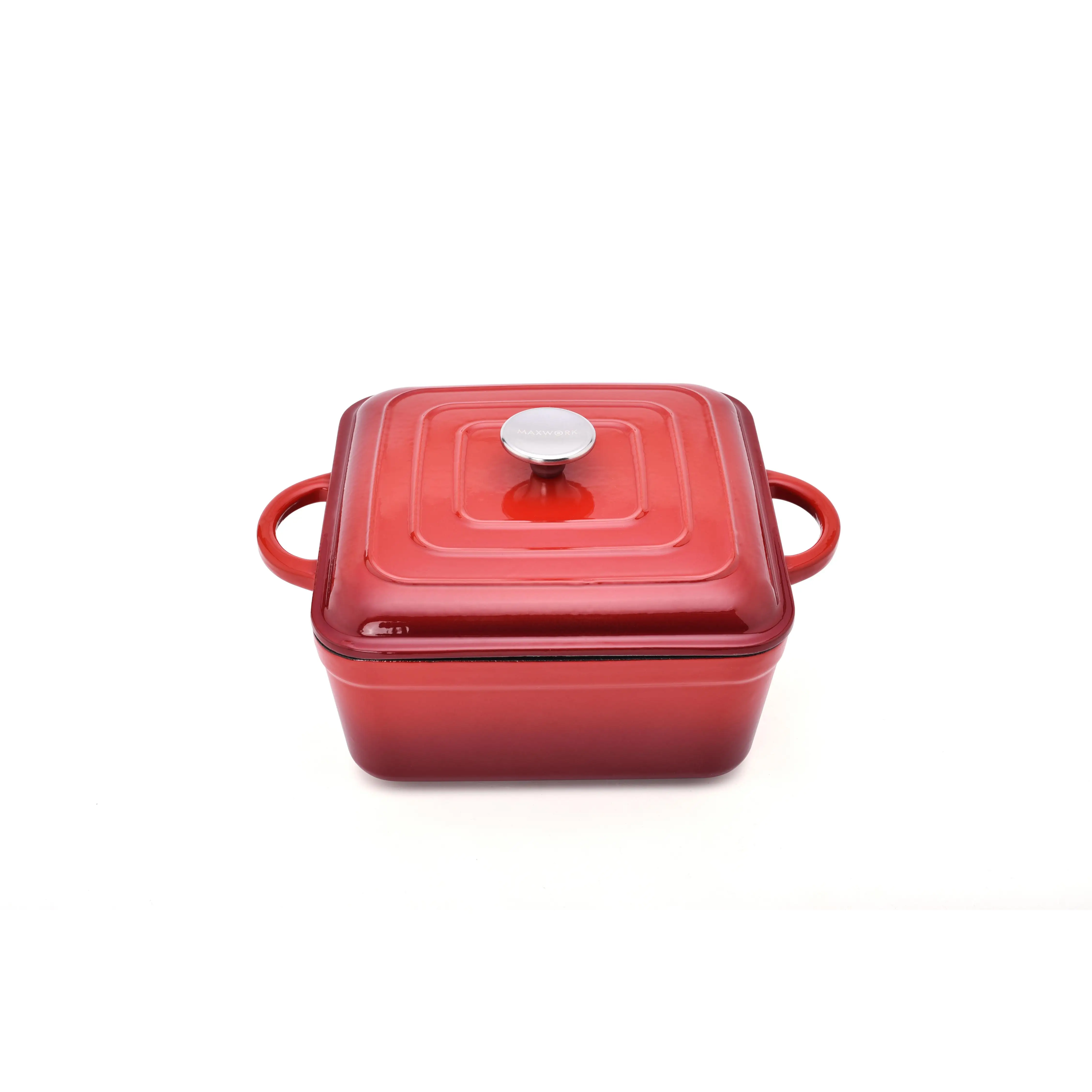 MAXWORK Cocotte Olla de Sopa Esmaltada de Hierro Fundido de Cuadrado Φ24, Esmalte Interior de Alta Calidad, Olla Antiadherente, Fácil de Limpiar, Rojo