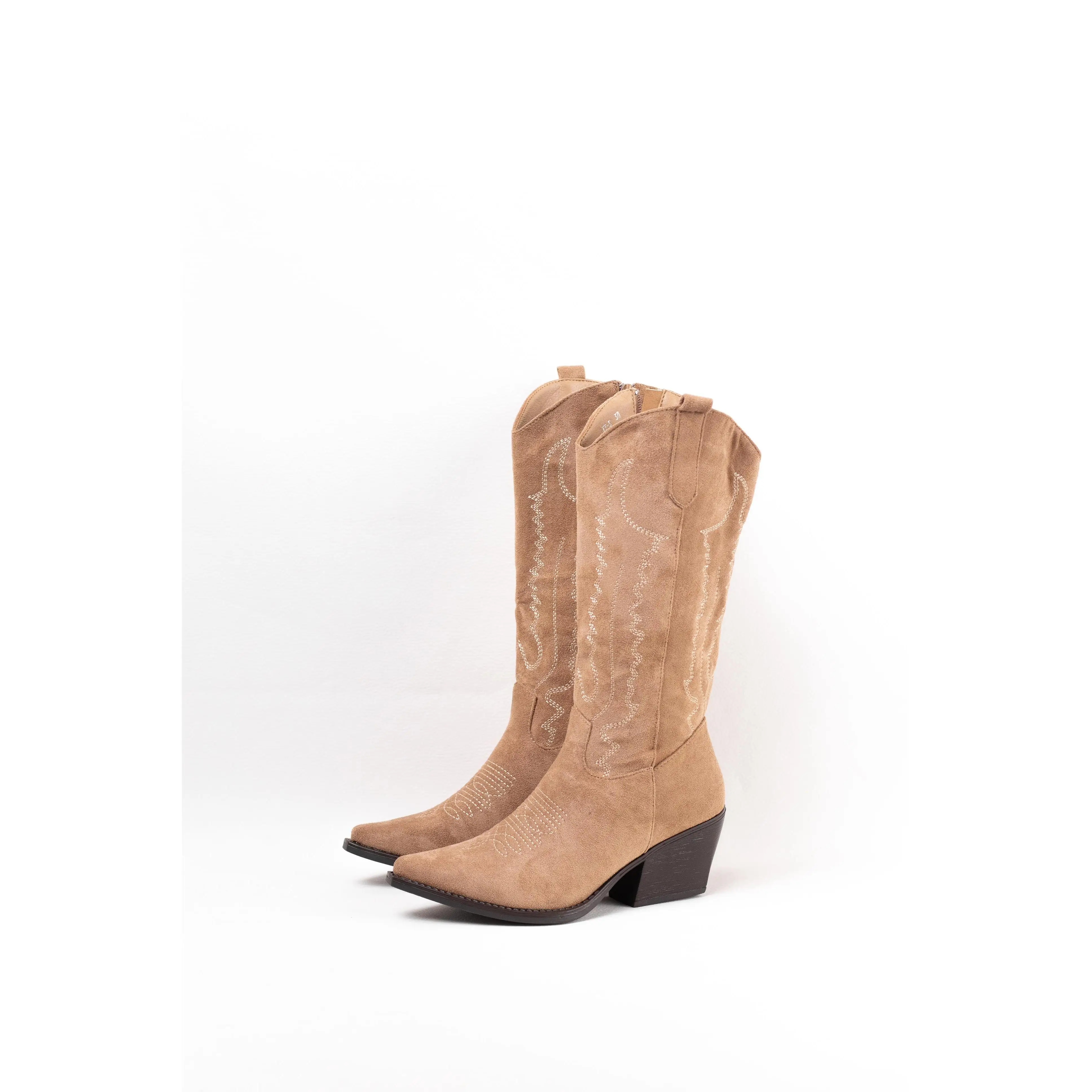 Wunder Spring Botas cowboy kaki con tacón mediano con cremallera