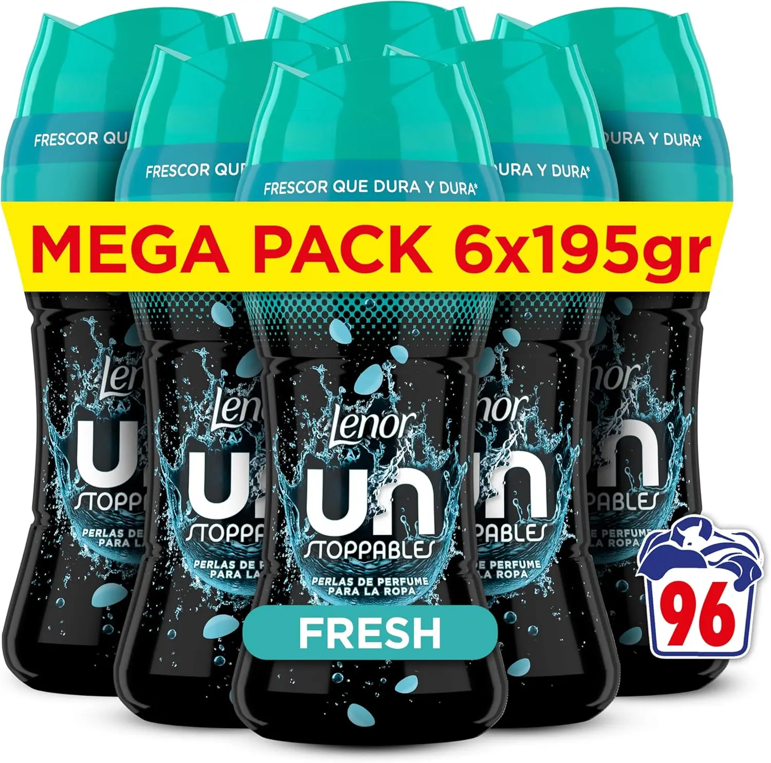 Lenor Unstoppables Perlas Suavizante de Perfume para la Ropa 93 Lavados (6X195G) Frescor para el Lavado Fragancia Fresca