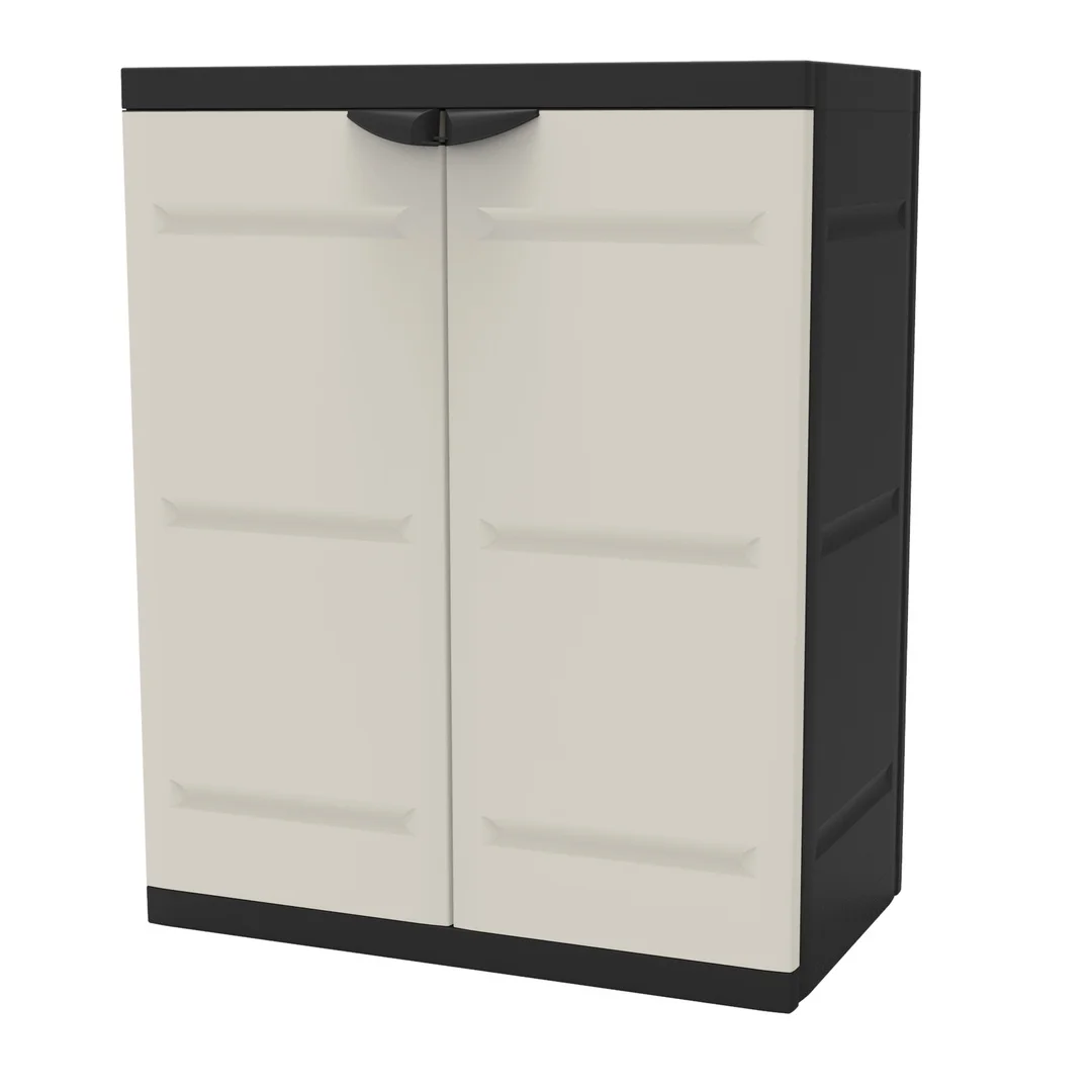 Armario de Resina Plastiken 2 Estantes Negro Beige 70x44x88 cm para Exterior