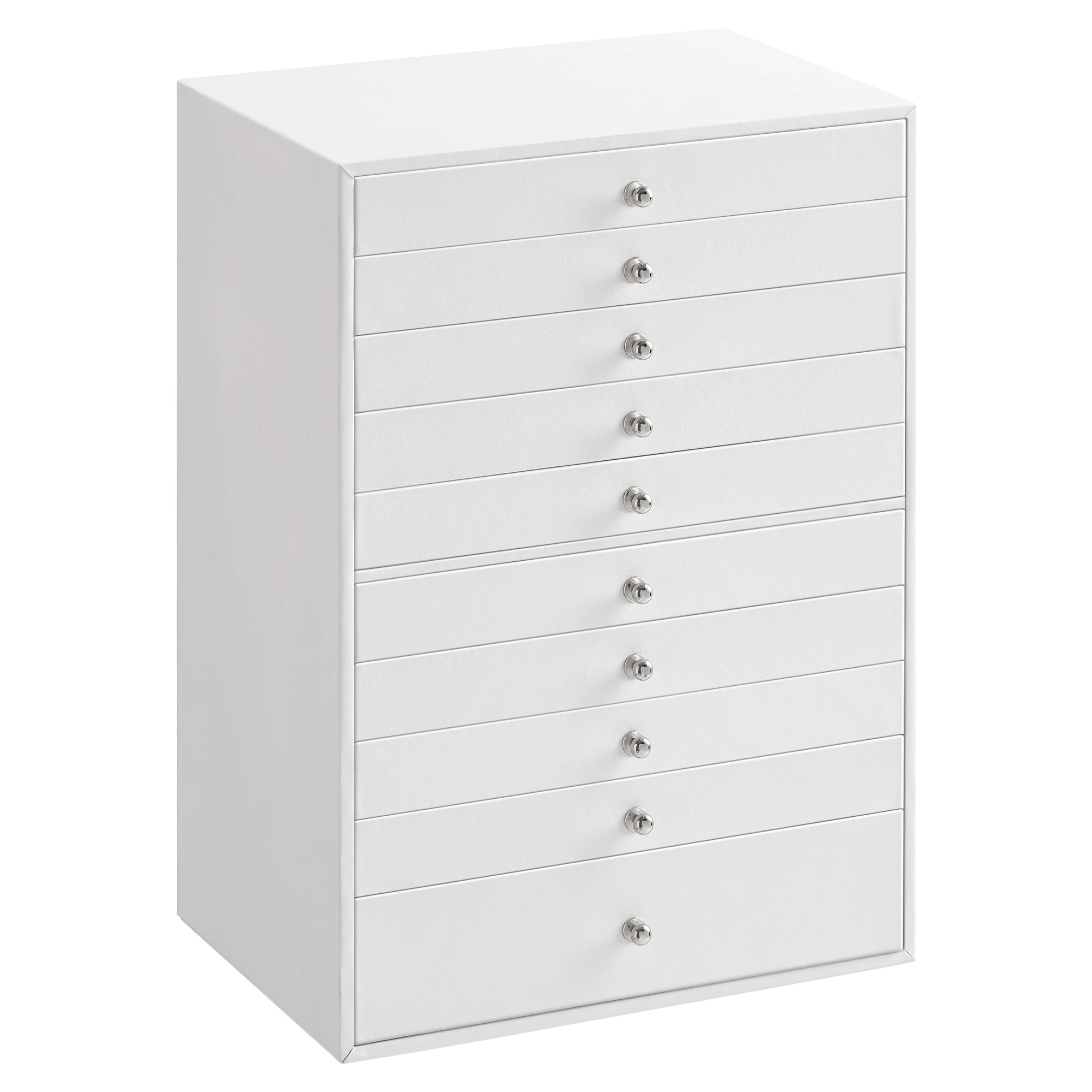 SONGMICS Caja joyero, para joyas XXL, Almacenamiento de belleza 10 cajones, Organizador con bandejas, forro de terciopelo, estilo nórdico escandinavo, Blanco, 40x39x20.5cm