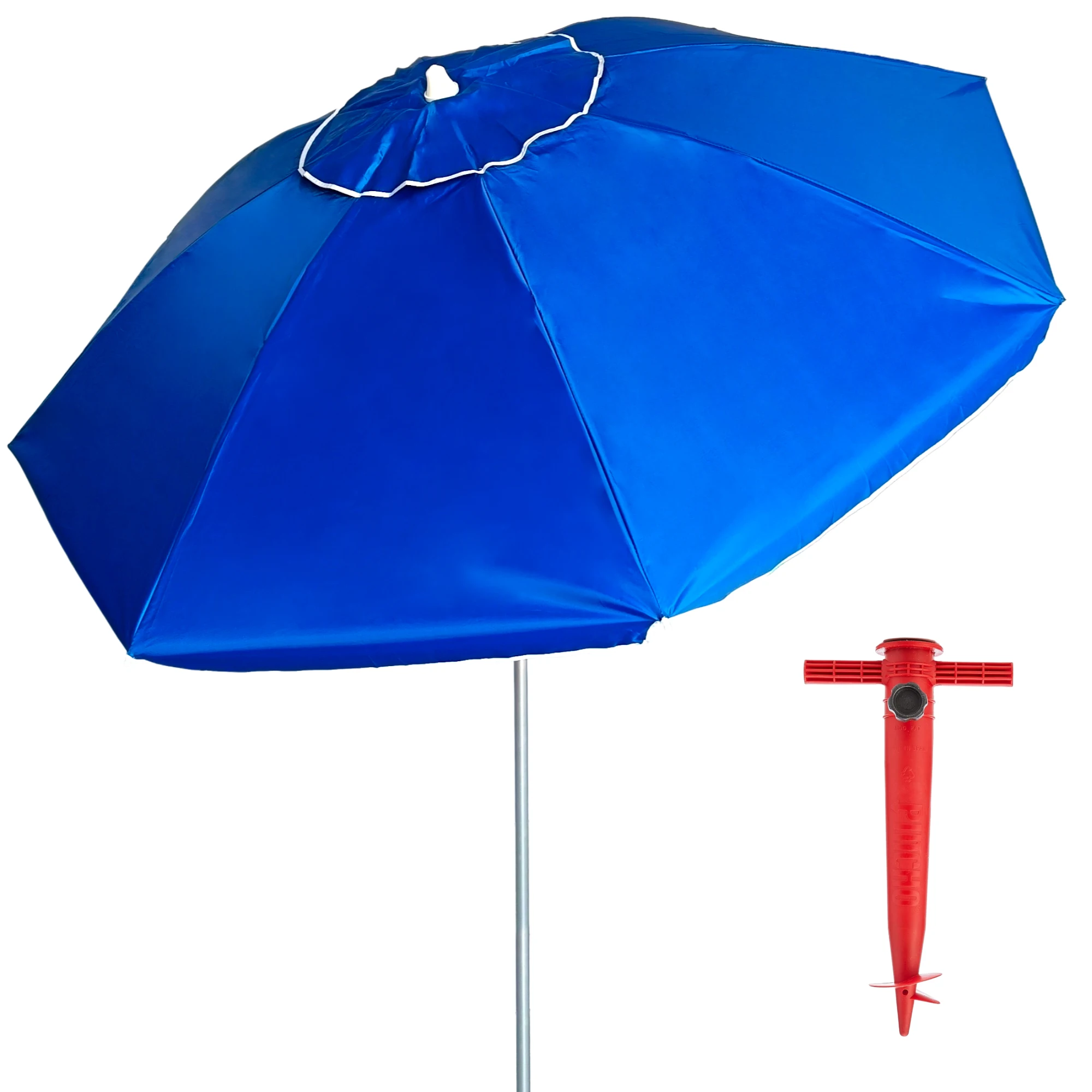 Sombrilla playa grande Ø200 cm, antiviento, protección uv 50, materiales de calidad, tubo de aluminio, varillas de fibra de vidrio, palo reclinable, incluye bolsa de transporte
