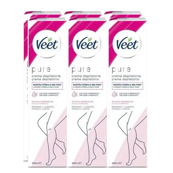 PACK de 6 – VEET Pure Crema Depilatoria Corporal Pieles normales 200 ml Crema Depilatoria