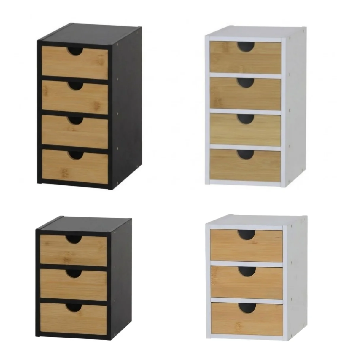 Zylx shopping - Cajonera de Ordenación de Bambú Confortime | Organizador de Escritorio con 3 o 4 Cajones | Blanco y Negro | 16x19.5 cm